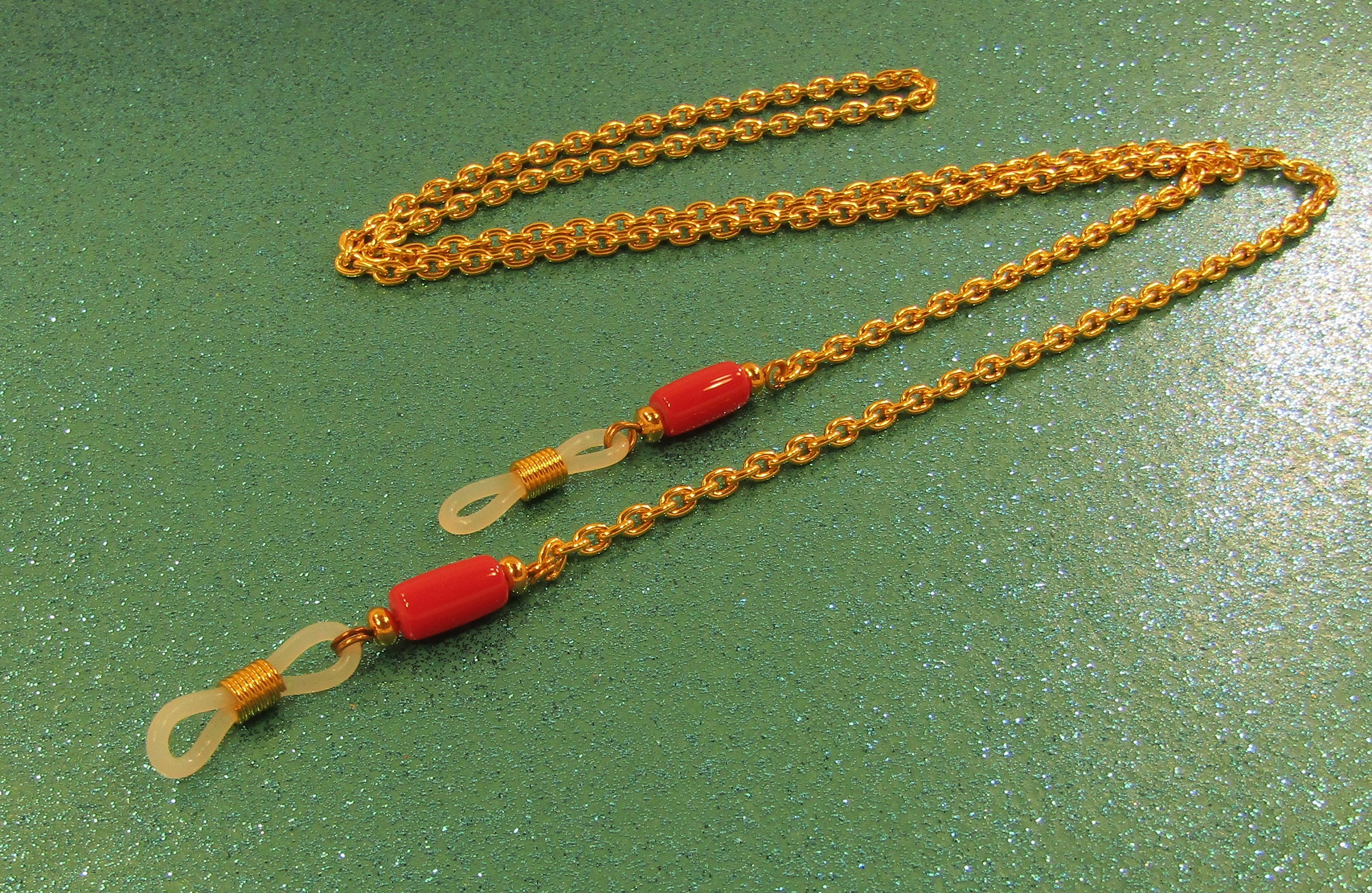 Red Coral Gemstone gold chain adjustable eyeglass Lanyard