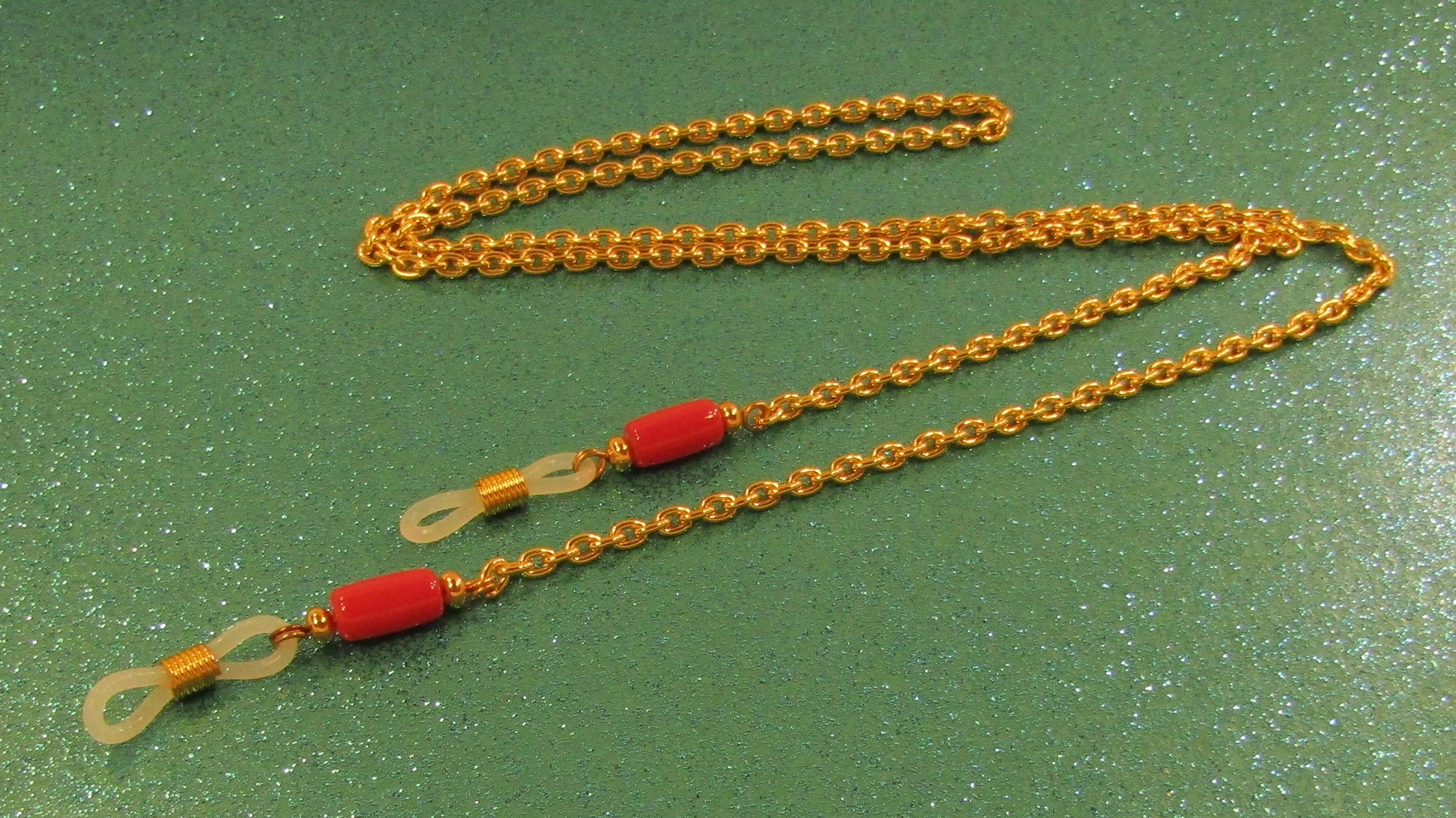 Red Coral Gemstone gold chain adjustable eyeglass Lanyard