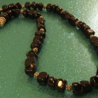 Blackstone Nuggets and Silver Bead Necklace with Magnetic Clasp
