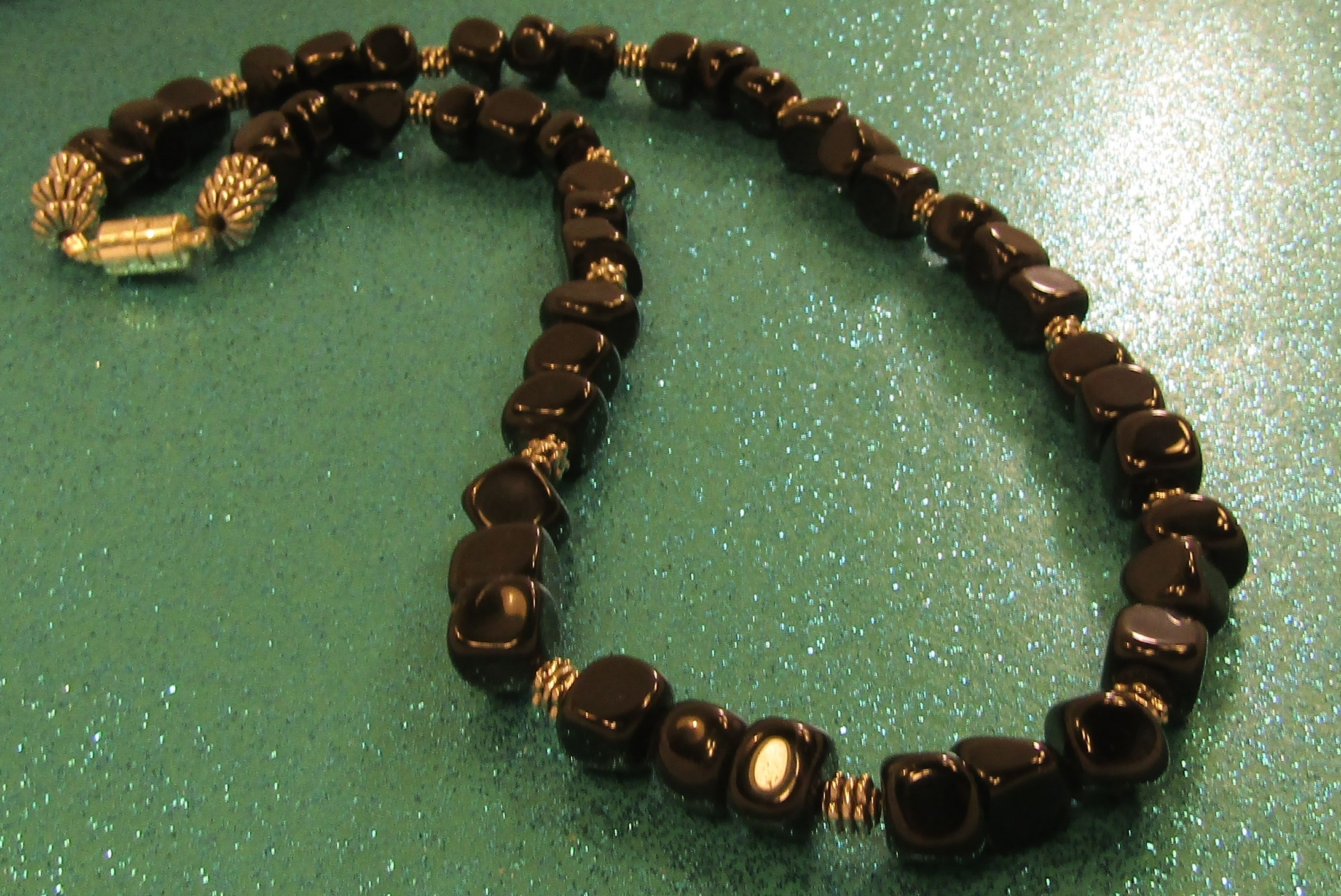 Blackstone Nuggets and Silver Bead Necklace with Magnetic Clasp