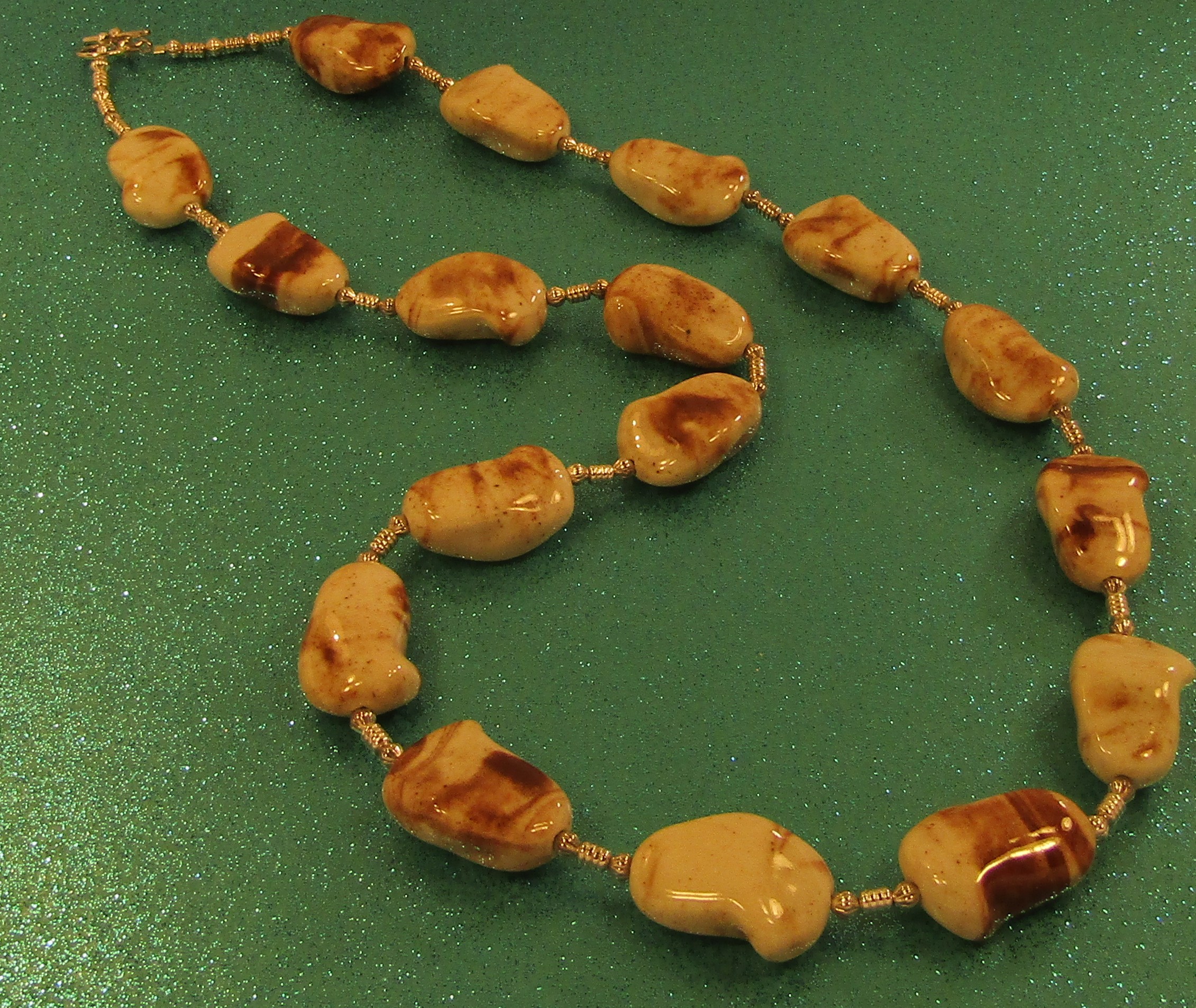 Creamy Brown Swirls Puffed Porcelain and Silver Necklace