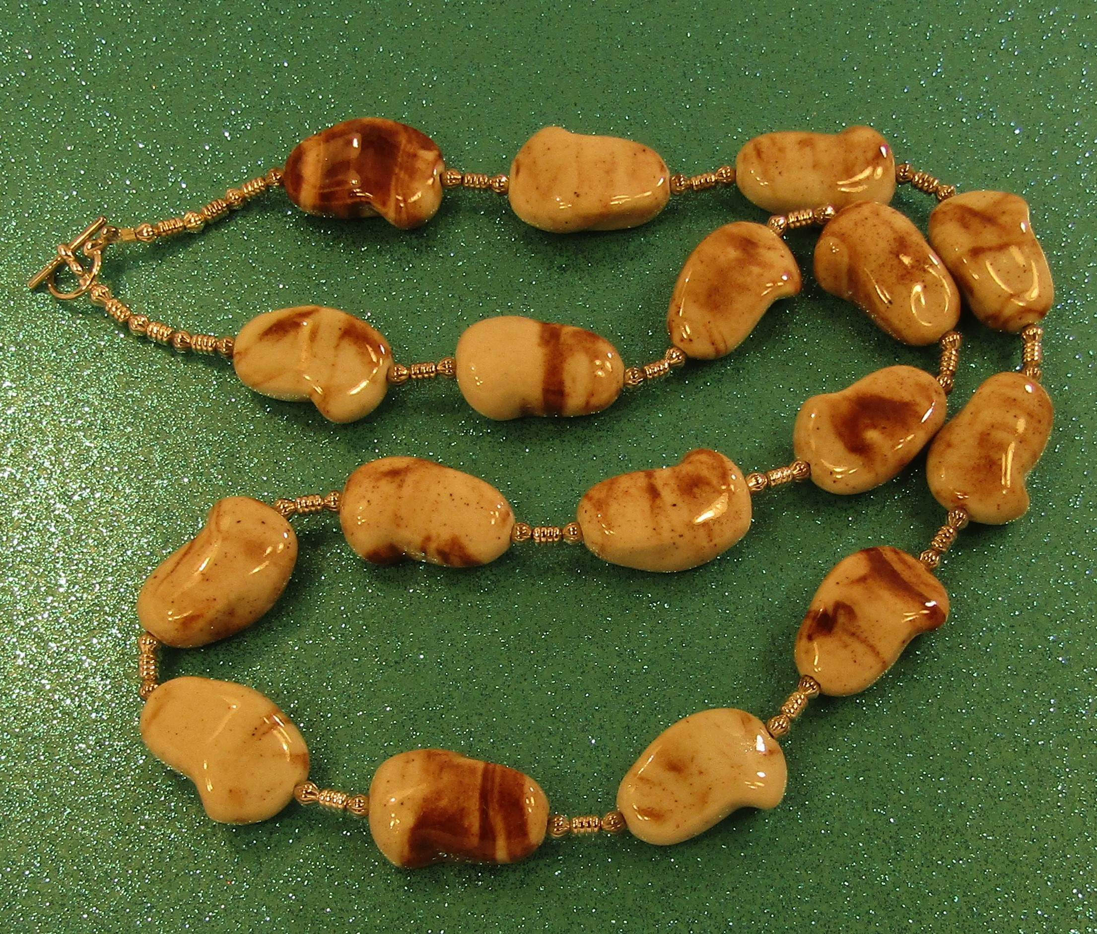 Creamy Brown Swirls Puffed Porcelain and Silver Necklace