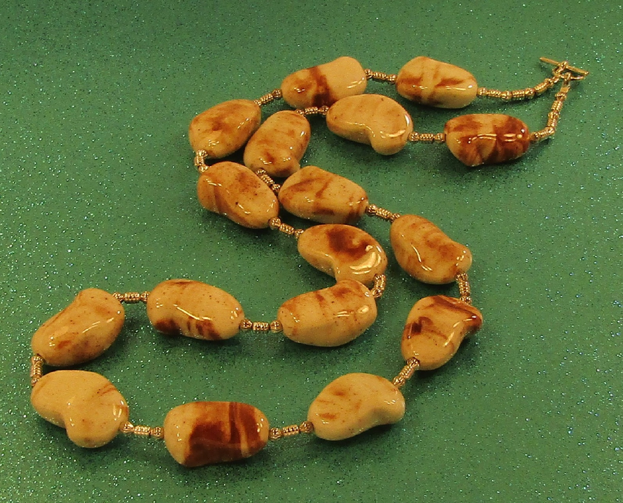 Creamy Brown Swirls Puffed Porcelain and Silver Necklace