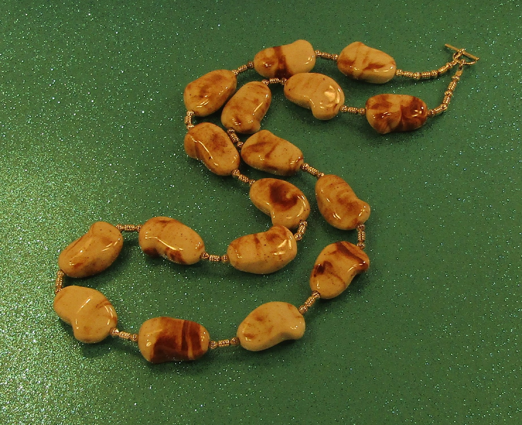 Creamy Brown Swirls Puffed Porcelain and Silver Necklace