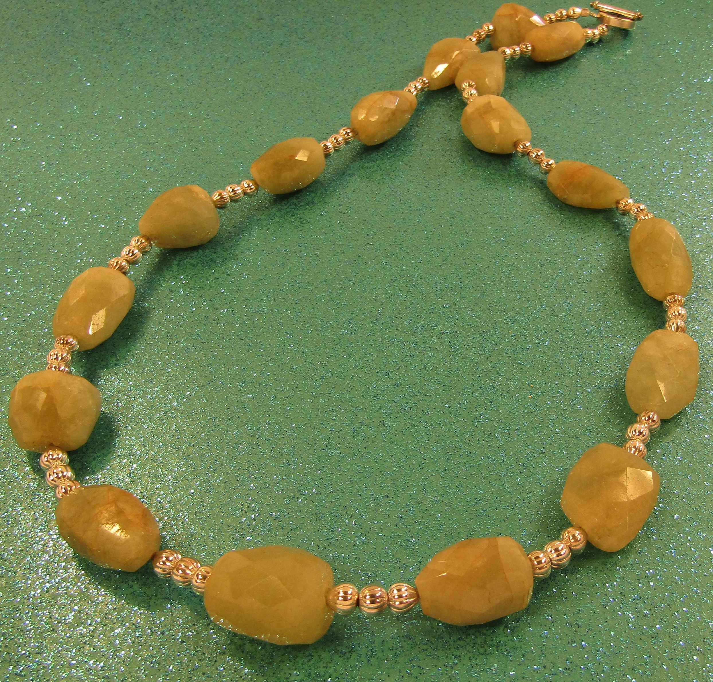 Large Faceted Green Quartz Nuggets and Silver Beads Necklace