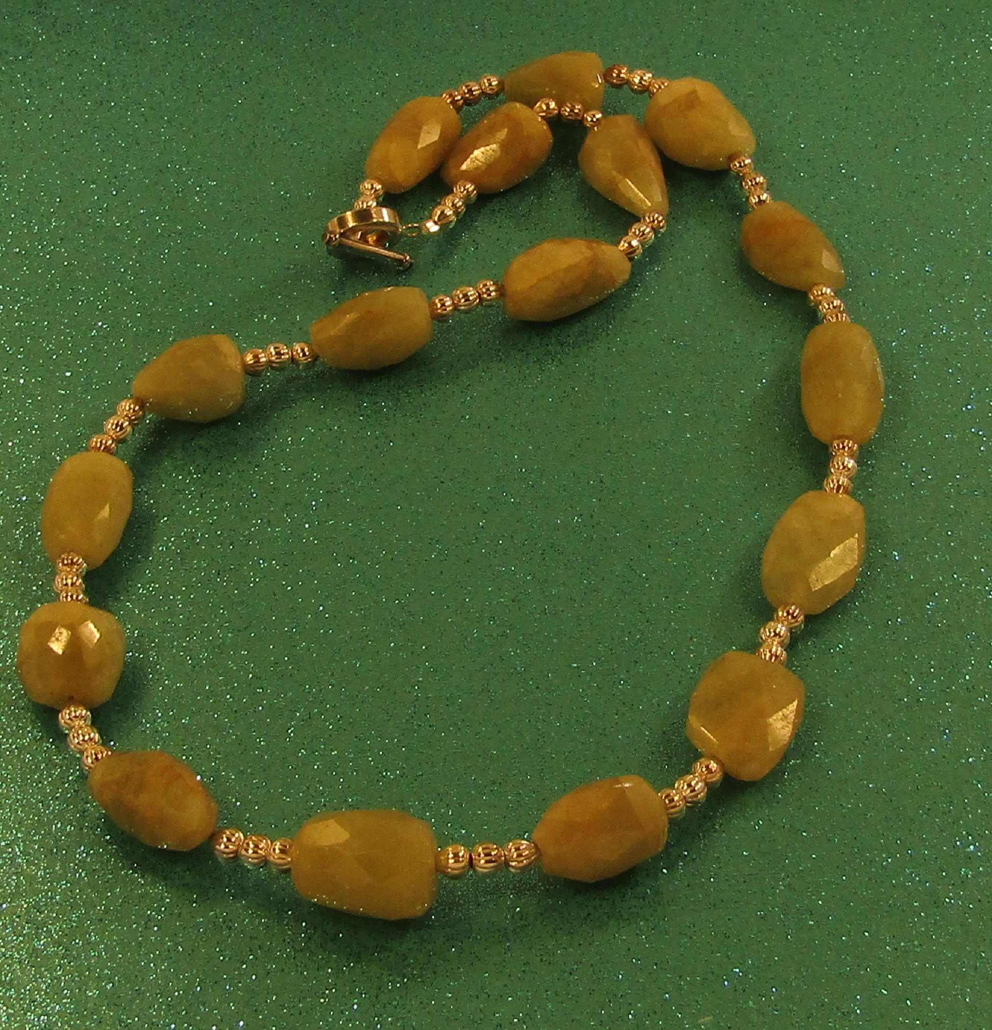 Large Faceted Green Quartz Nuggets and Silver Beads Necklace