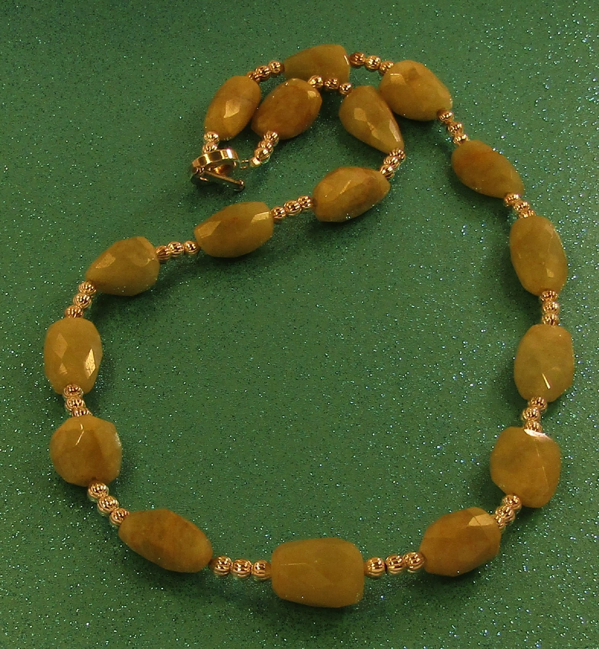 Large Faceted Green Quartz Nuggets and Silver Beads Necklace