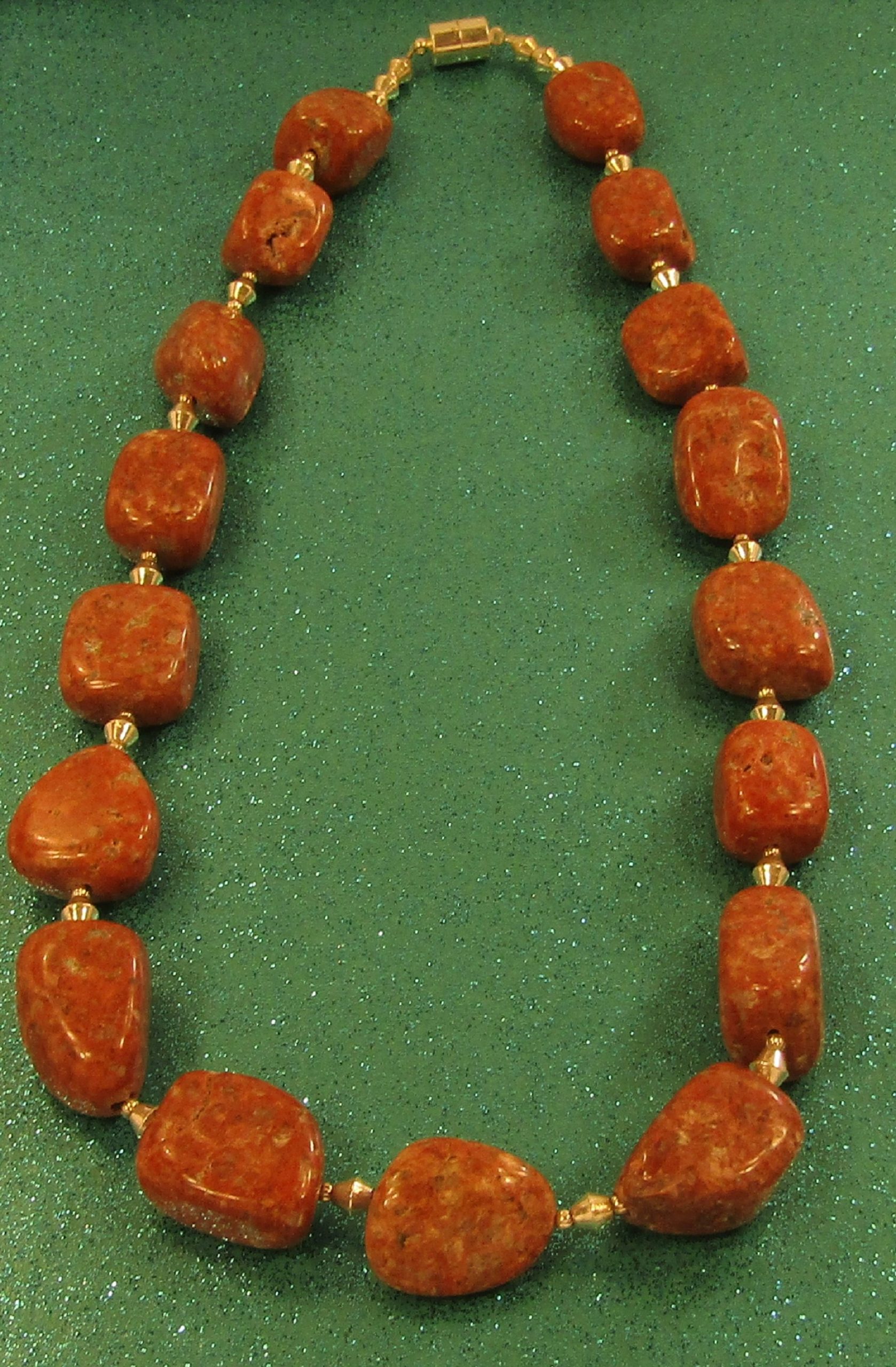 Red Jasper Nuggets and Silver Necklace with Magnetic Clasp