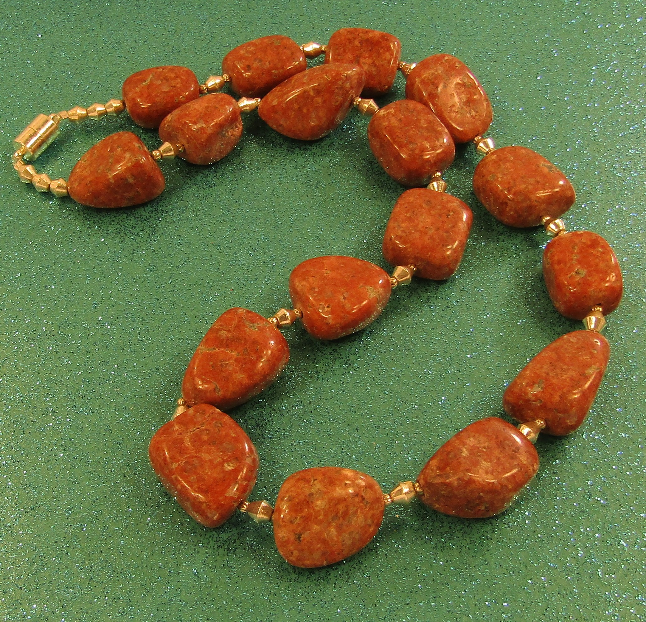 Red Jasper Nuggets and Silver Necklace with Magnetic Clasp