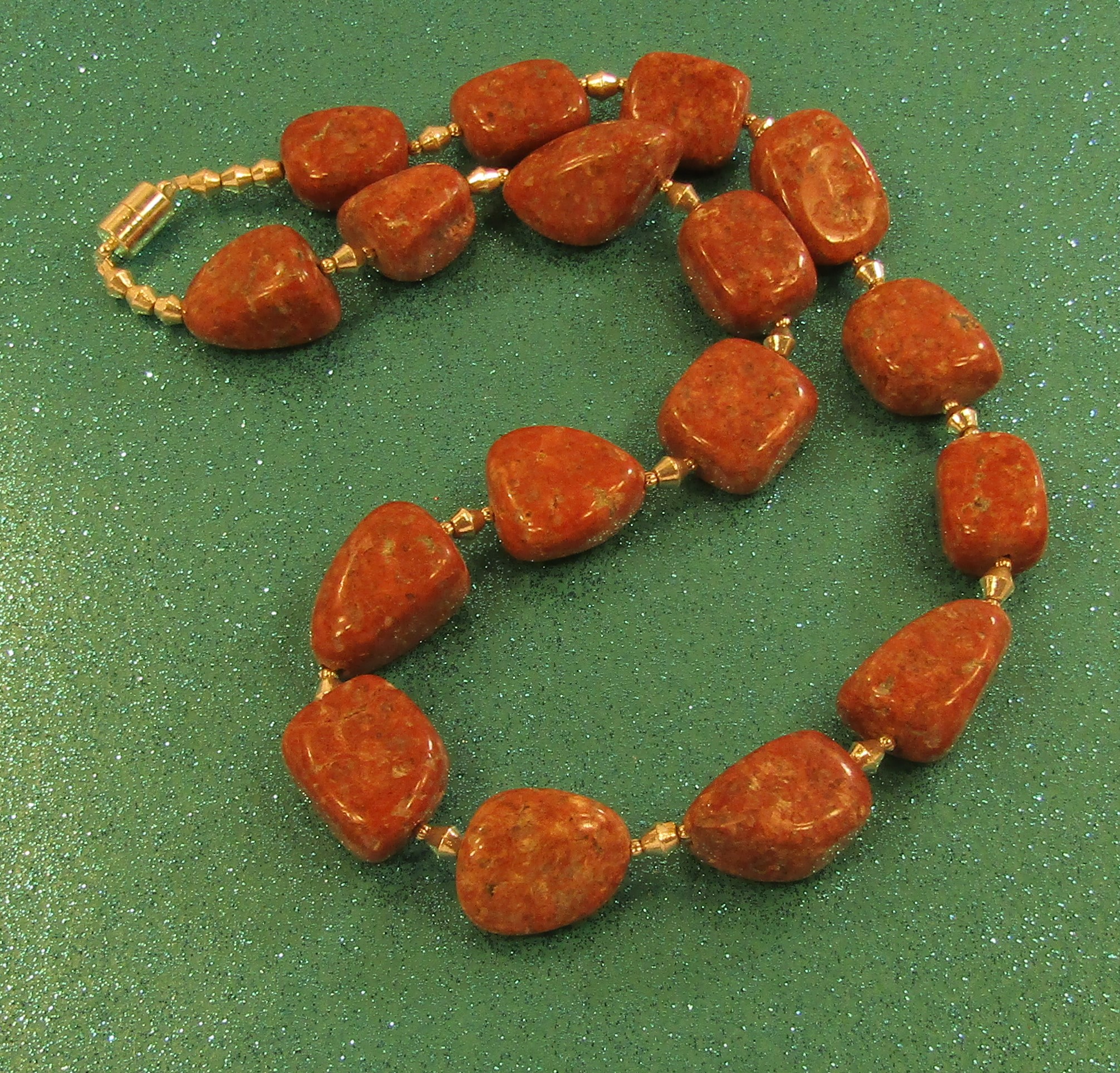 Red Jasper Nuggets and Silver Necklace with Magnetic Clasp
