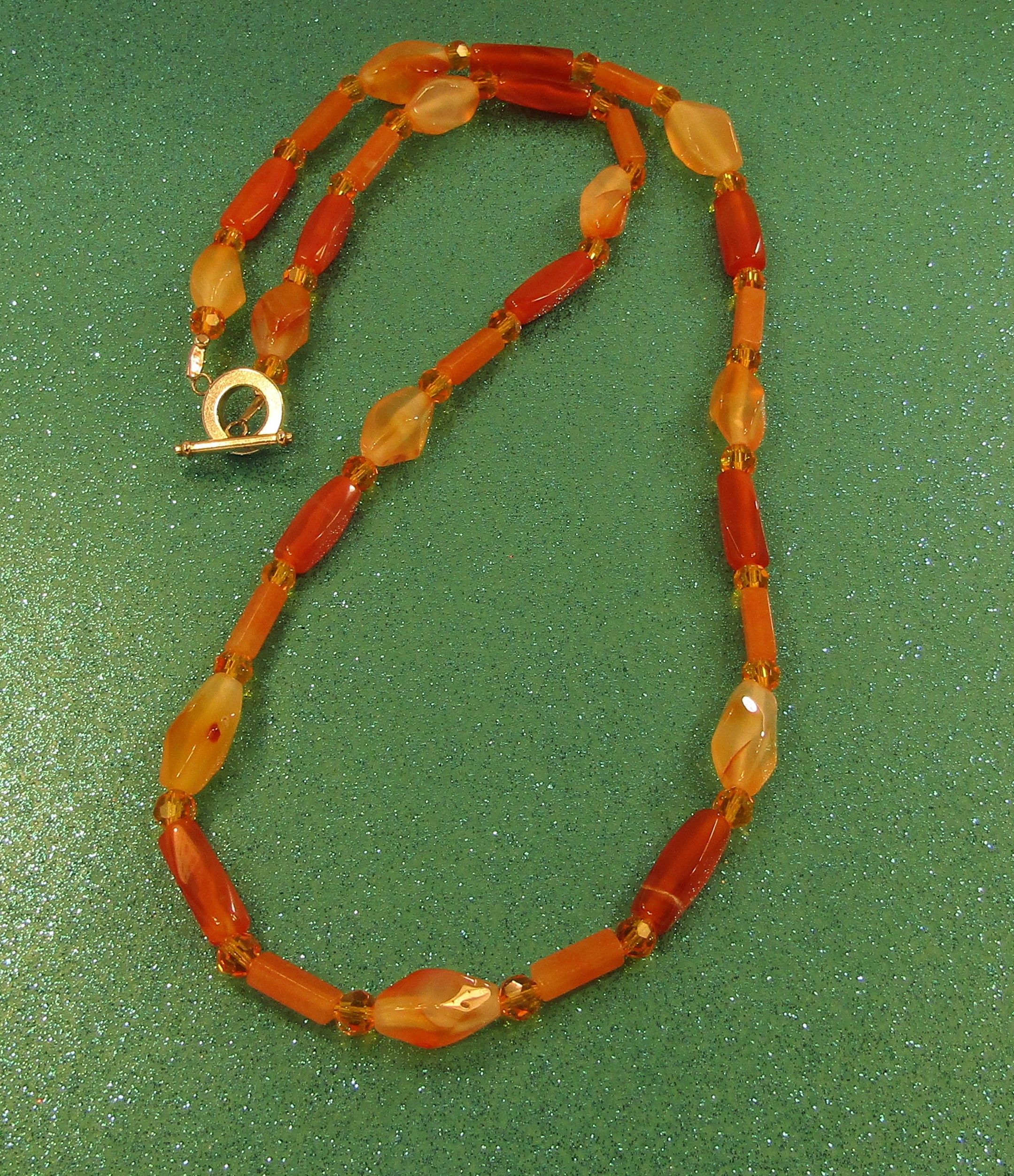 Red Aventurine and Carnelian Gemstone and Orange Faceted Crystal Necklace