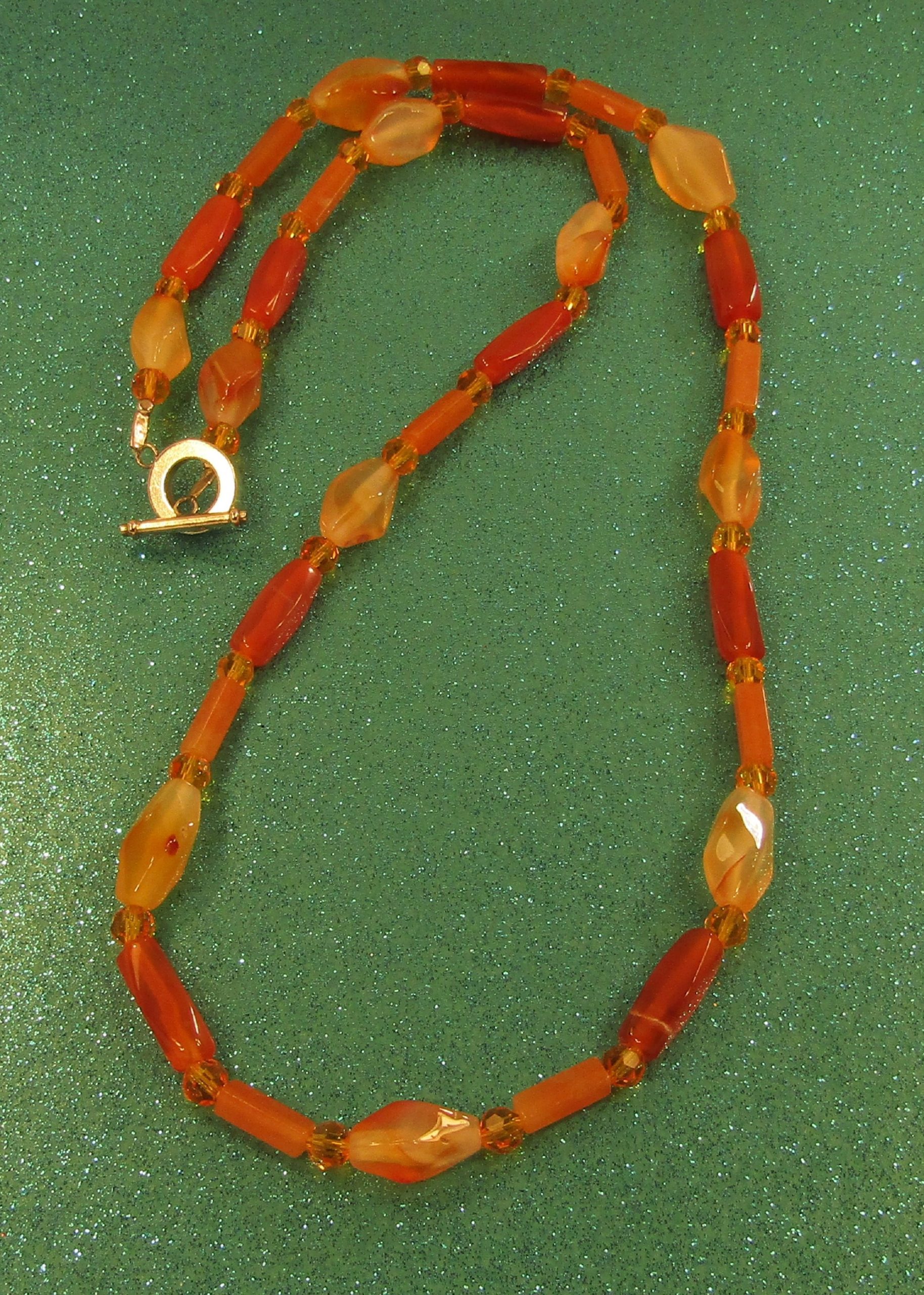 Red Aventurine and Carnelian Gemstone and Orange Faceted Crystal Necklace