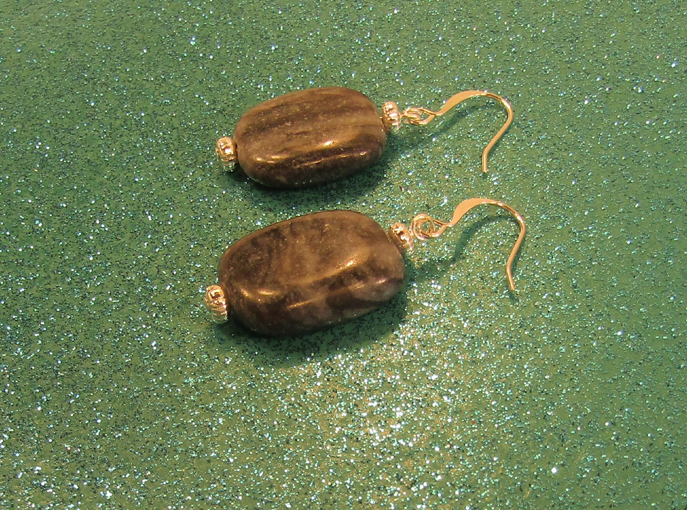 Grey swirled Black Marble and Silver Earrings