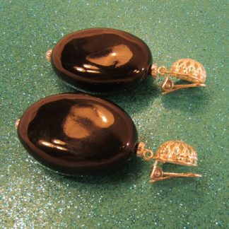 Puffed Black Porcelain silver clip on earrings