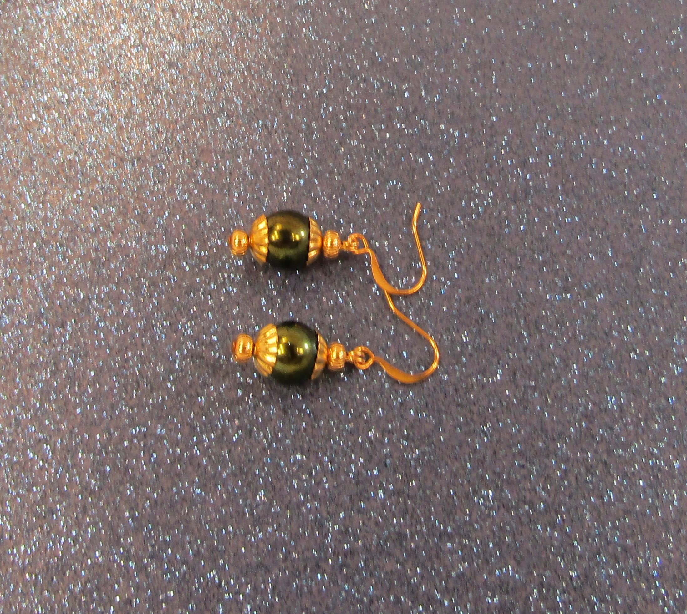 Iris Green Beads and Gold Earrings