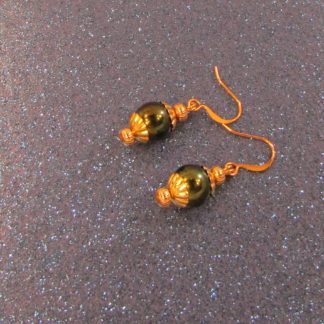 Green Iris and Gold Earrings