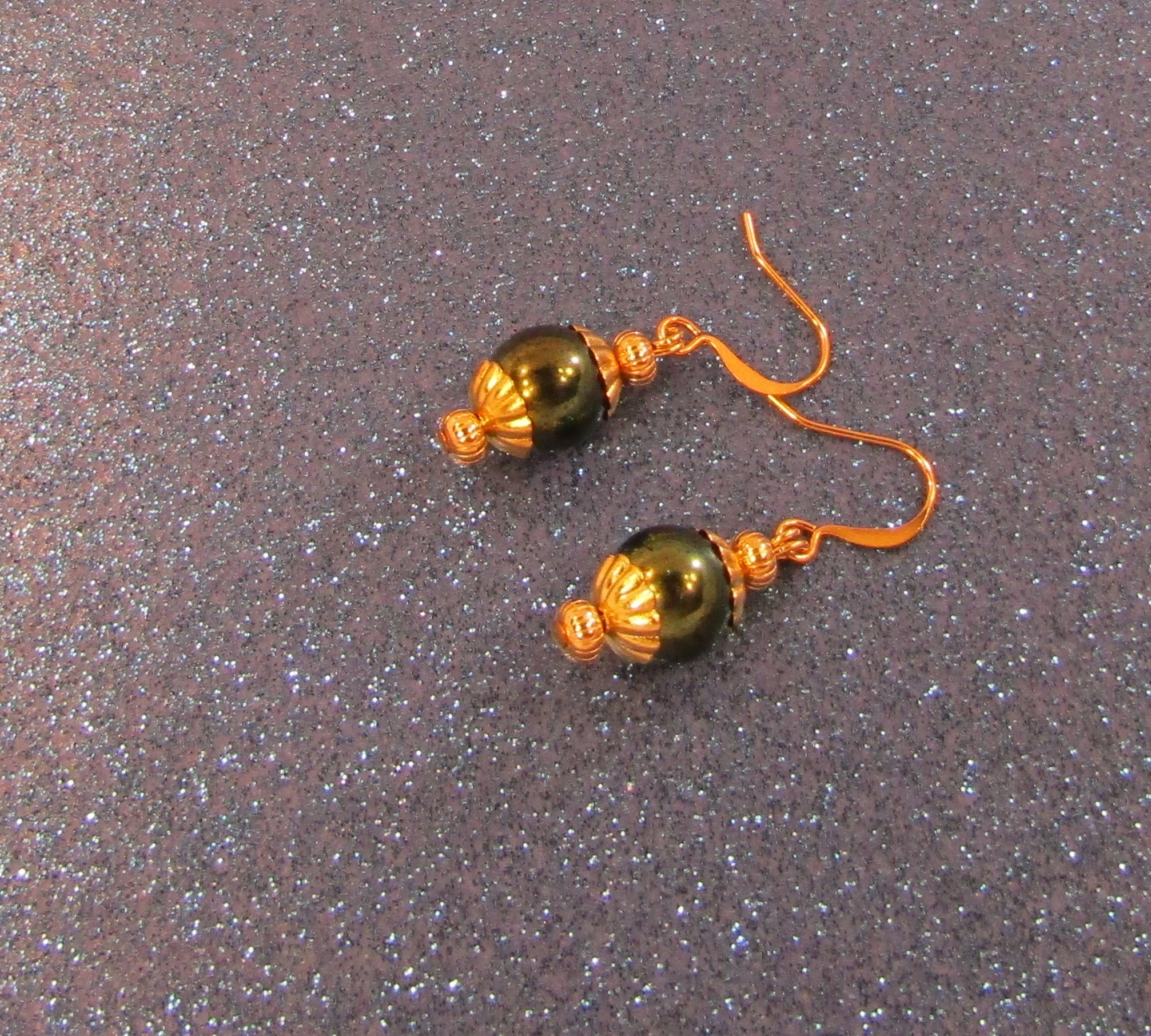 Green Iris and Gold Earrings