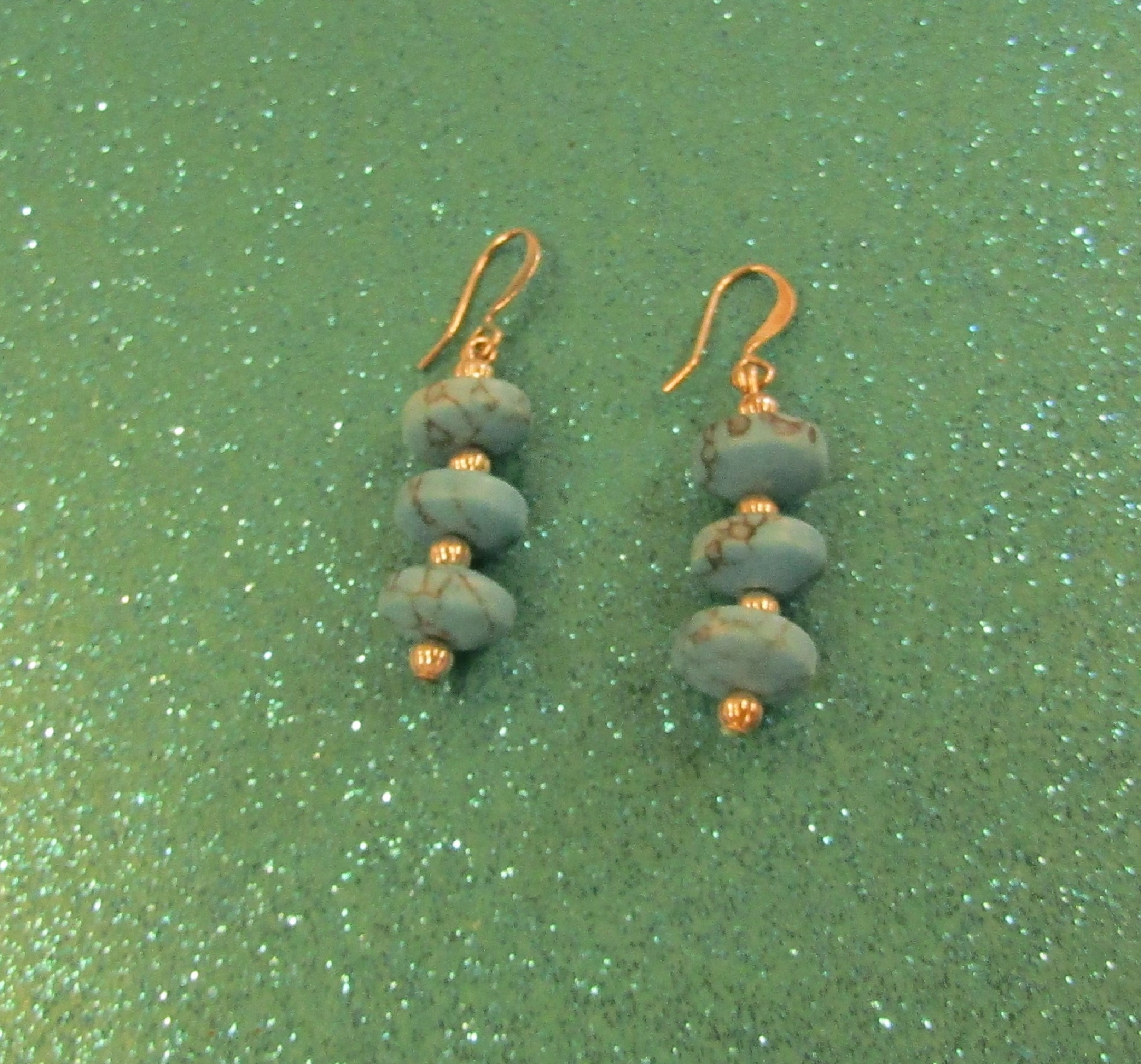 Triple Turquoise Discs and Silver Earrings