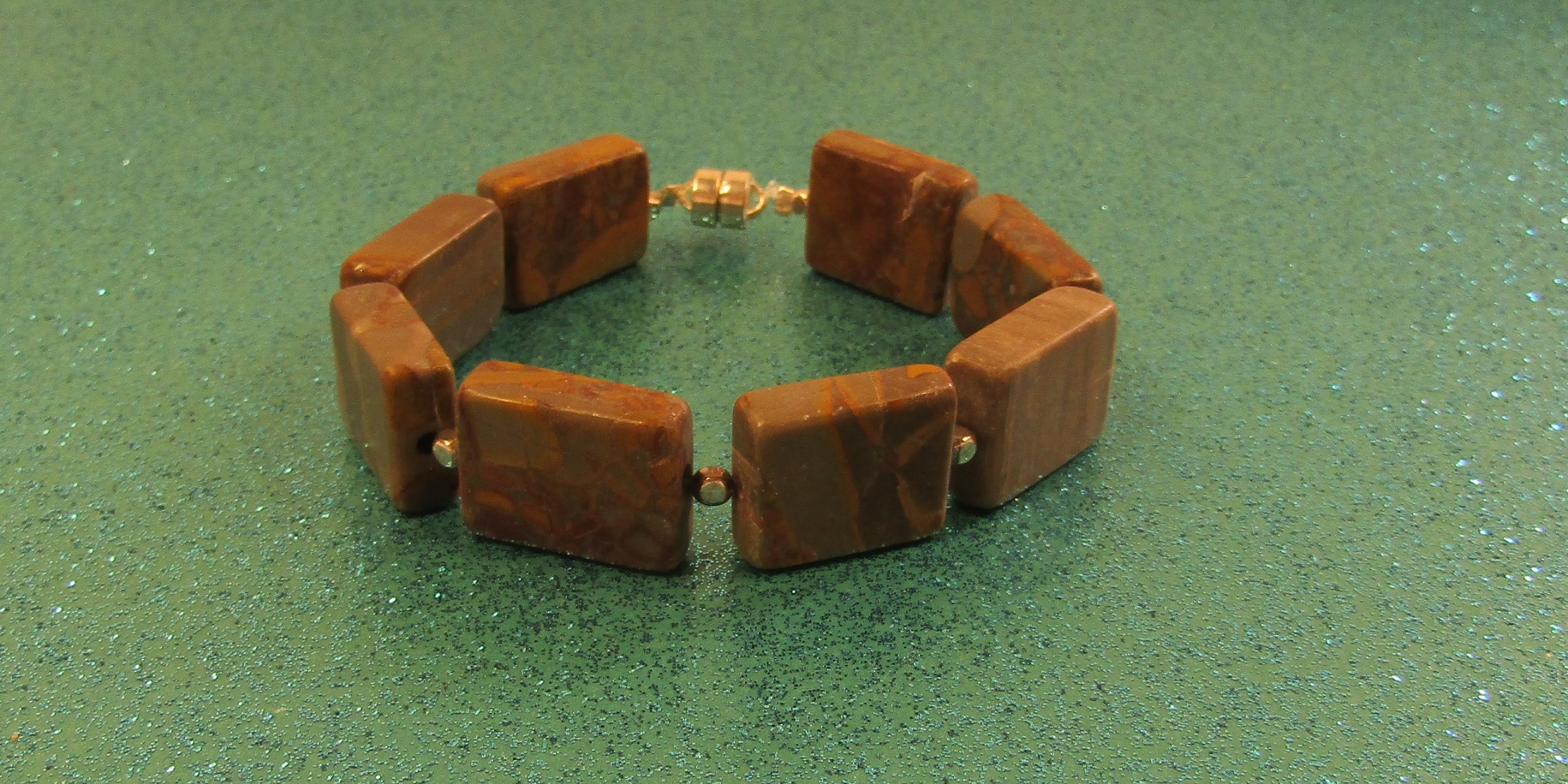 Chrysanthemum Stone and Silver beads Bracelet with Magnetic Clasp