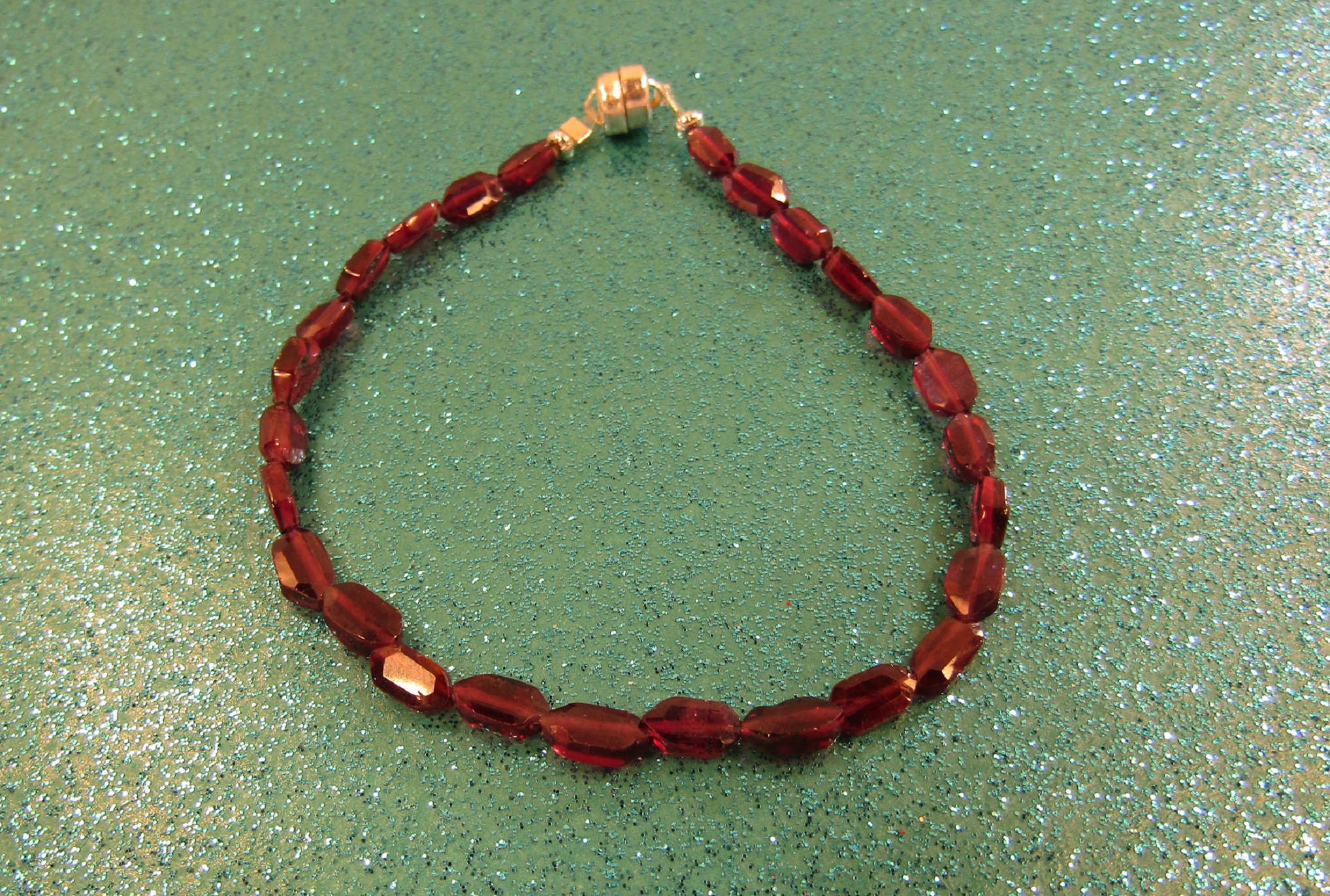 Faceted Red Garnet gemstone Bracelet with Magnetic Clasp