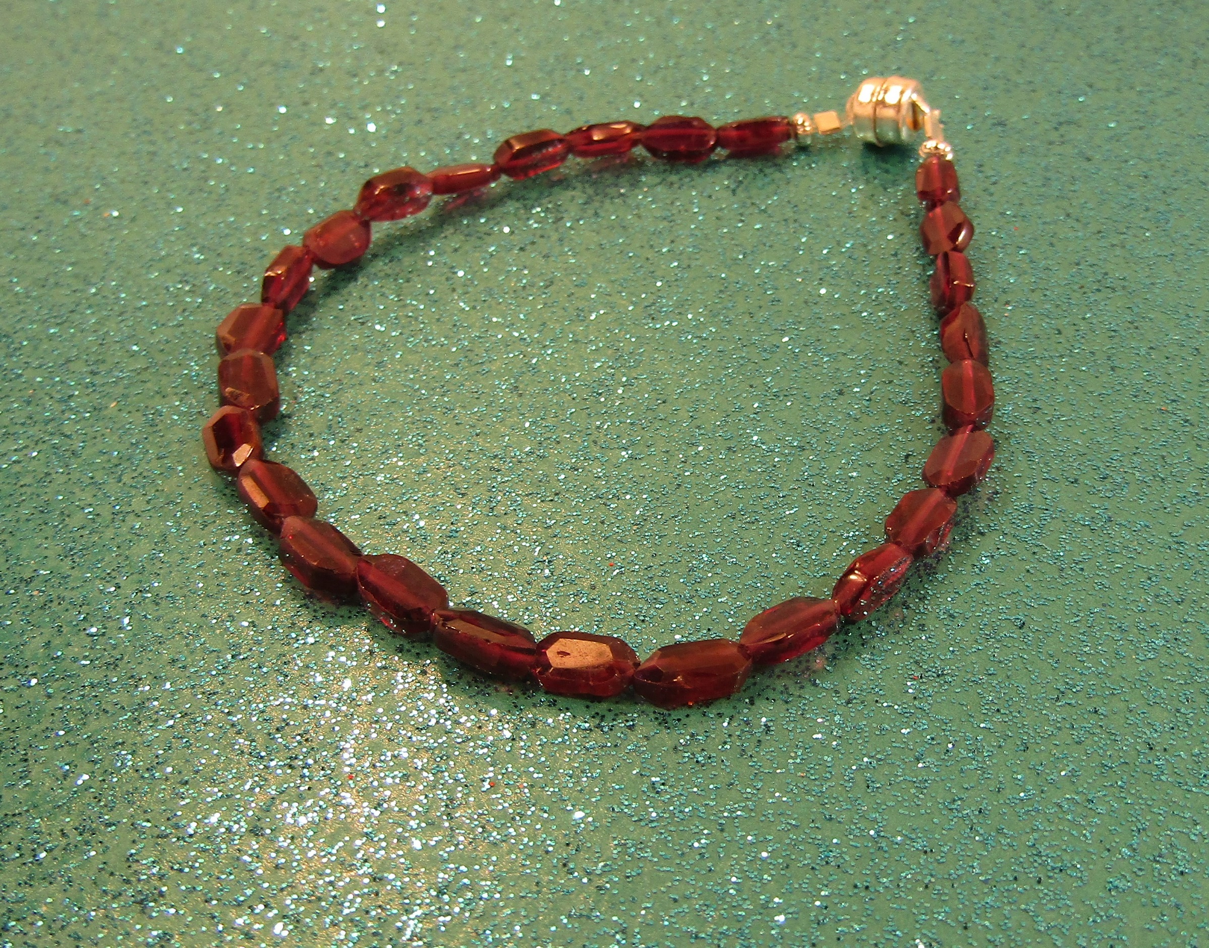 Faceted Red Garnet gemstone Bracelet with Magnetic Clasp