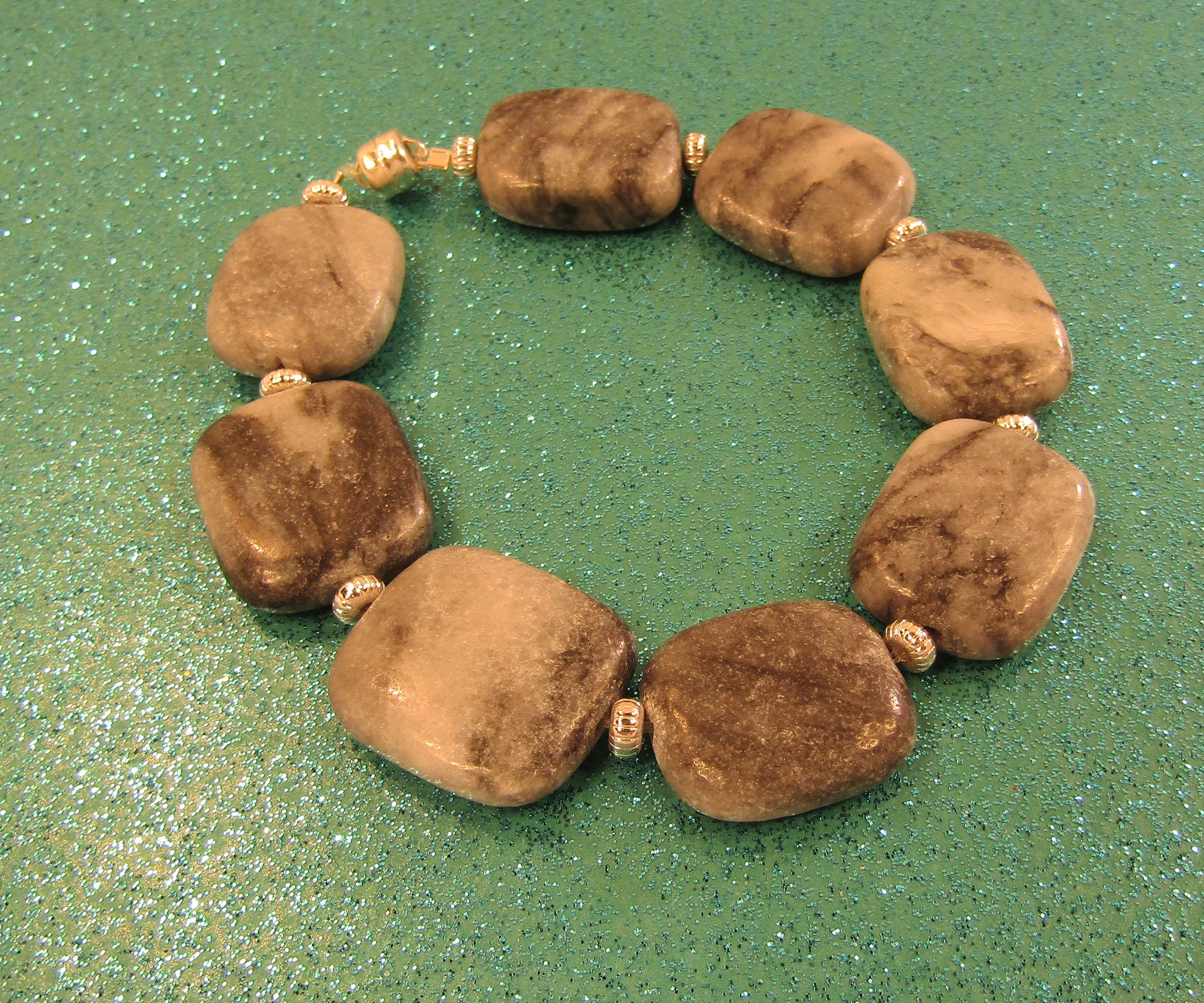Grey Swirled Black Marble and Silver Bracelet with Magnetic Clasp