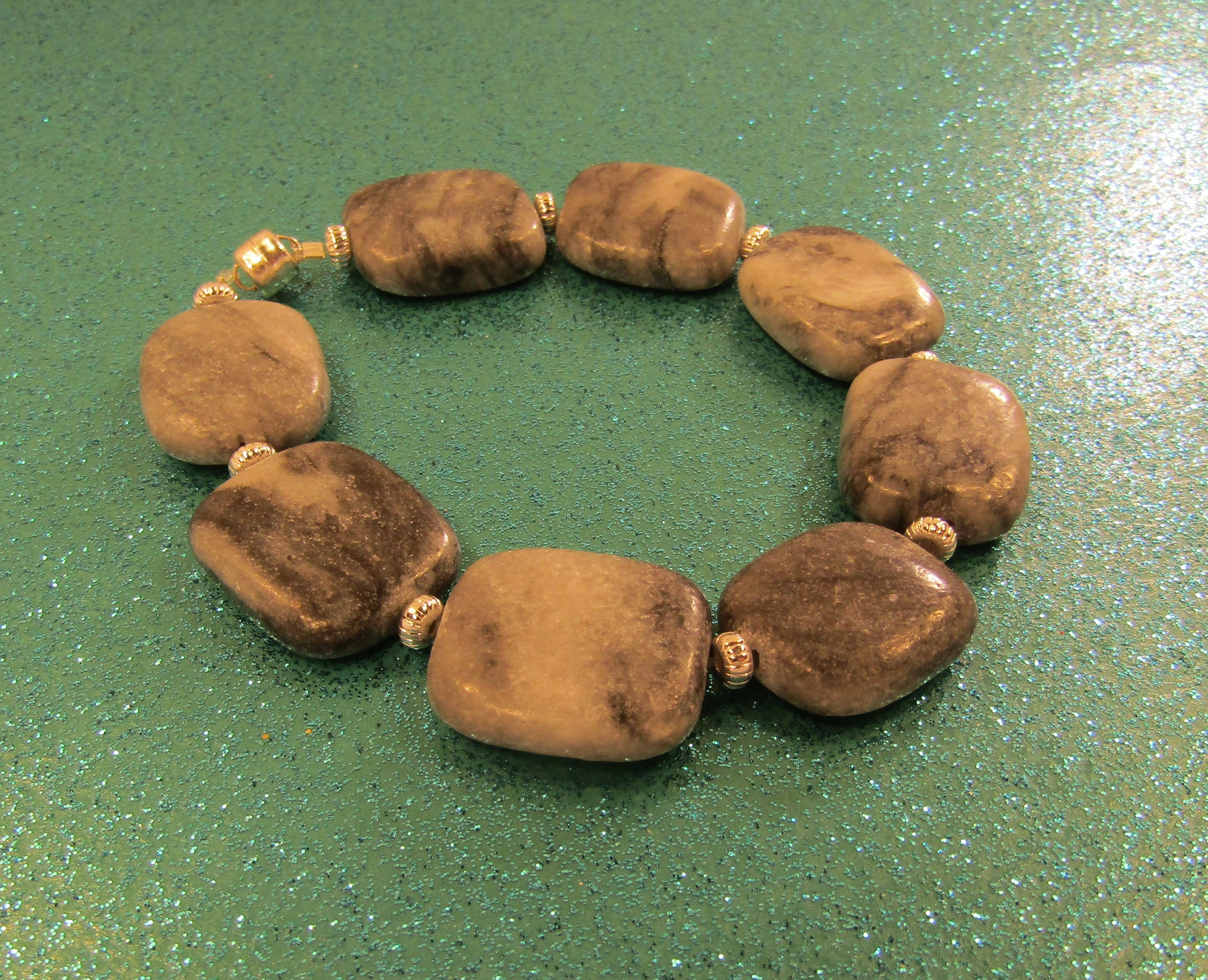 Grey swirled Black Marble and silver Bracelet