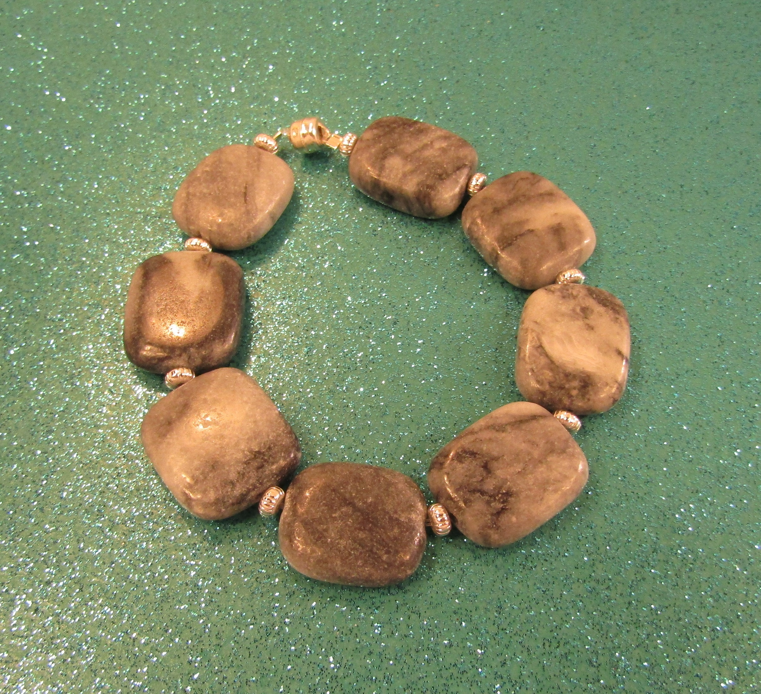 Grey Swirled Black Marble and Silver Bracelet with Magnetic Clasp
