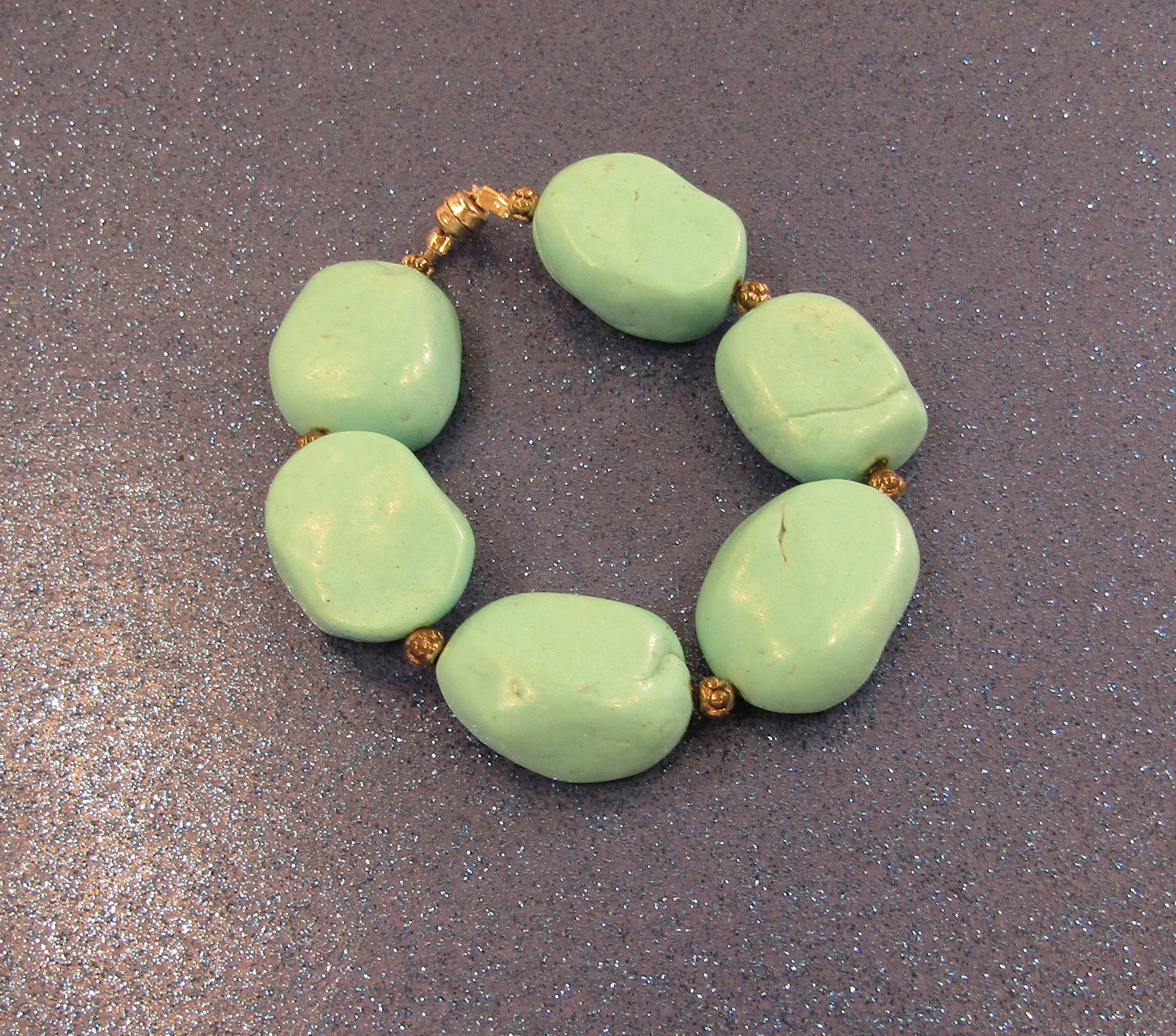 Large Green Blue Turquoise Nugget and silver magnetic clasp Bracelet