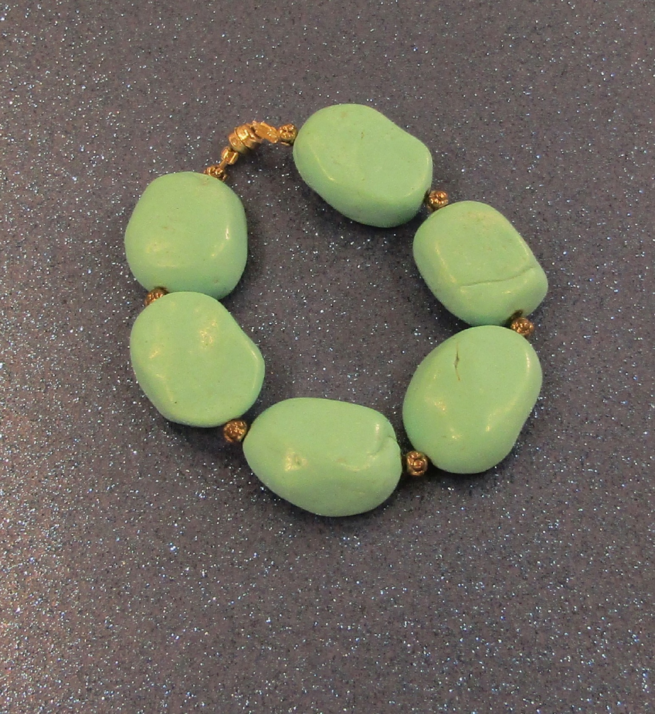 Large Green Blue Turquoise Nugget and silver magnetic clasp Bracelet