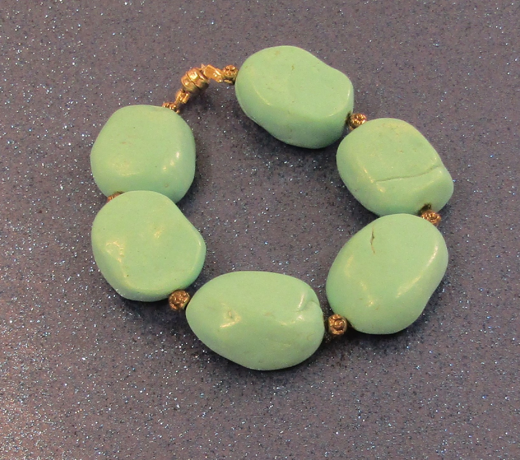 Large Green Blue Turquoise Nugget and silver magnetic clasp Bracelet