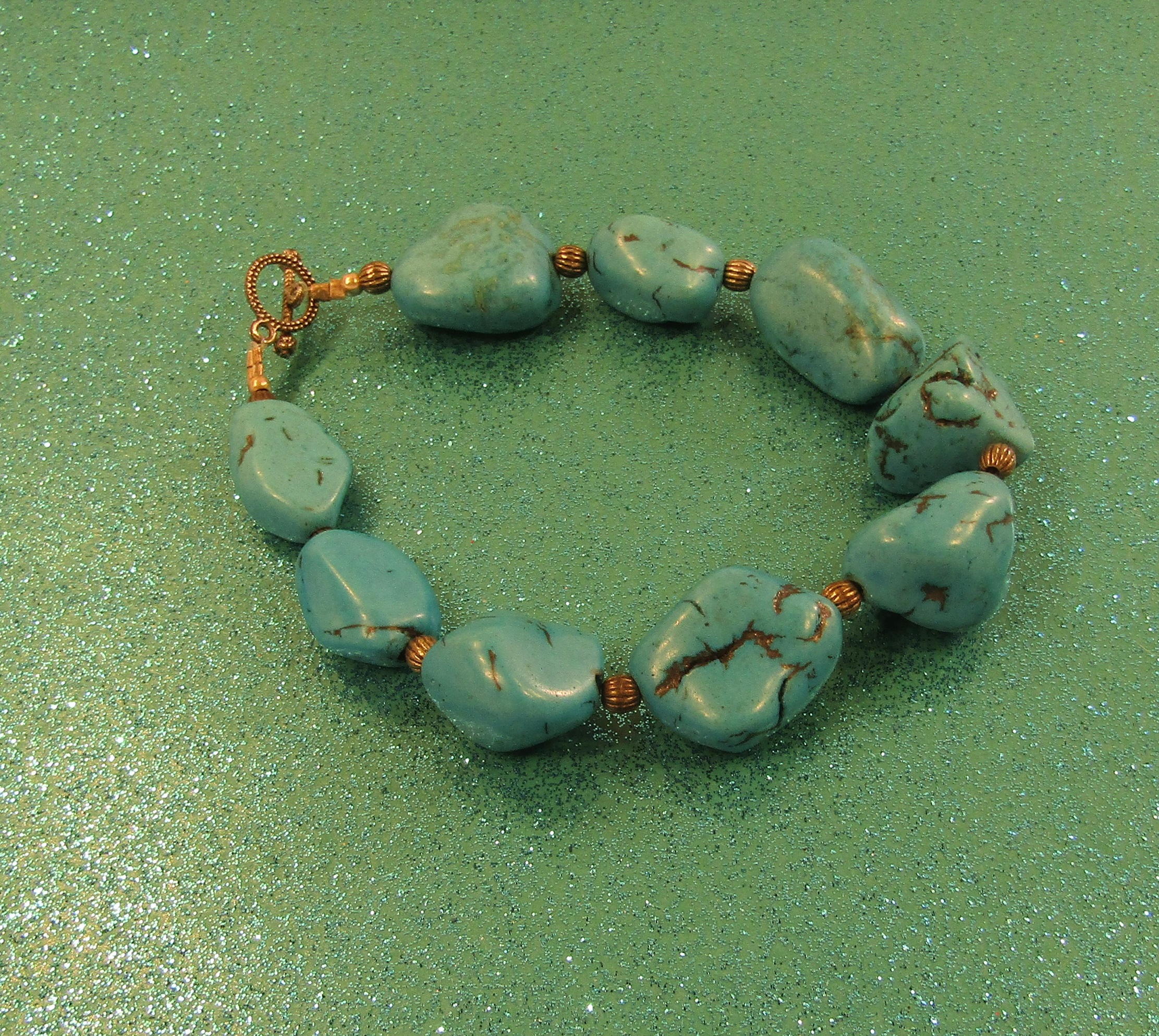Blue Turquoise Nugget and Silver Bracelet Toggle Clasp