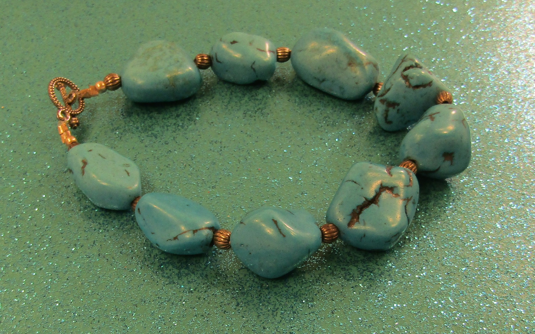 Blue Turquoise Nugget and Silver Bracelet Toggle Clasp