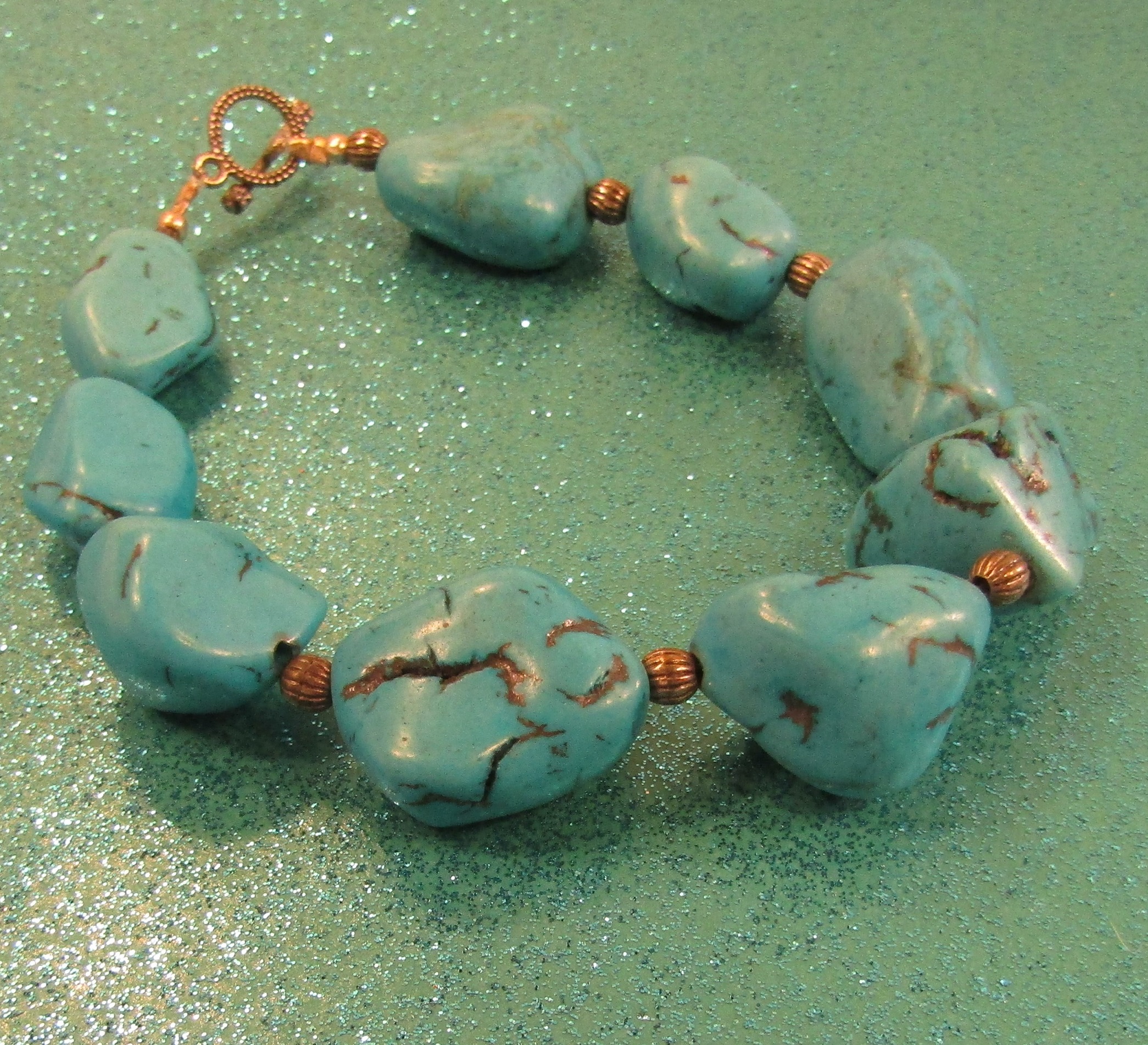 Blue Turquoise Nugget and Silver Bracelet Toggle Clasp