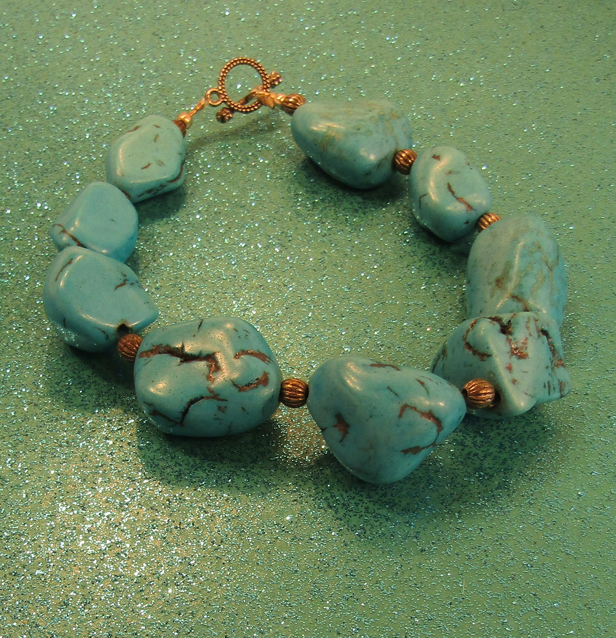 Blue Turquoise Nugget and Silver Bracelet Toggle Clasp