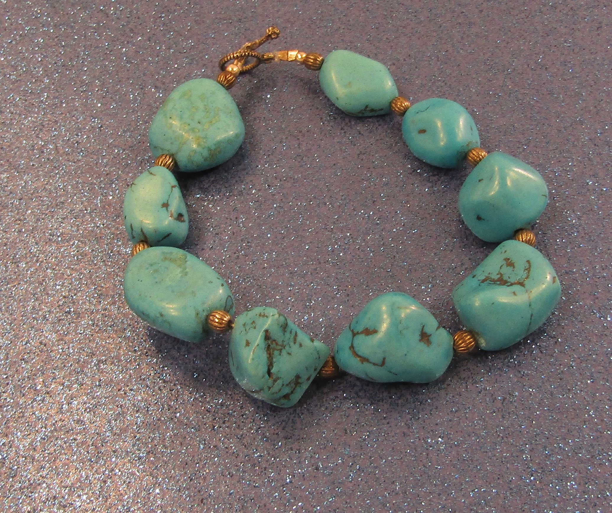 Blue Turquoise Nugget and Silver Bracelet Toggle Clasp