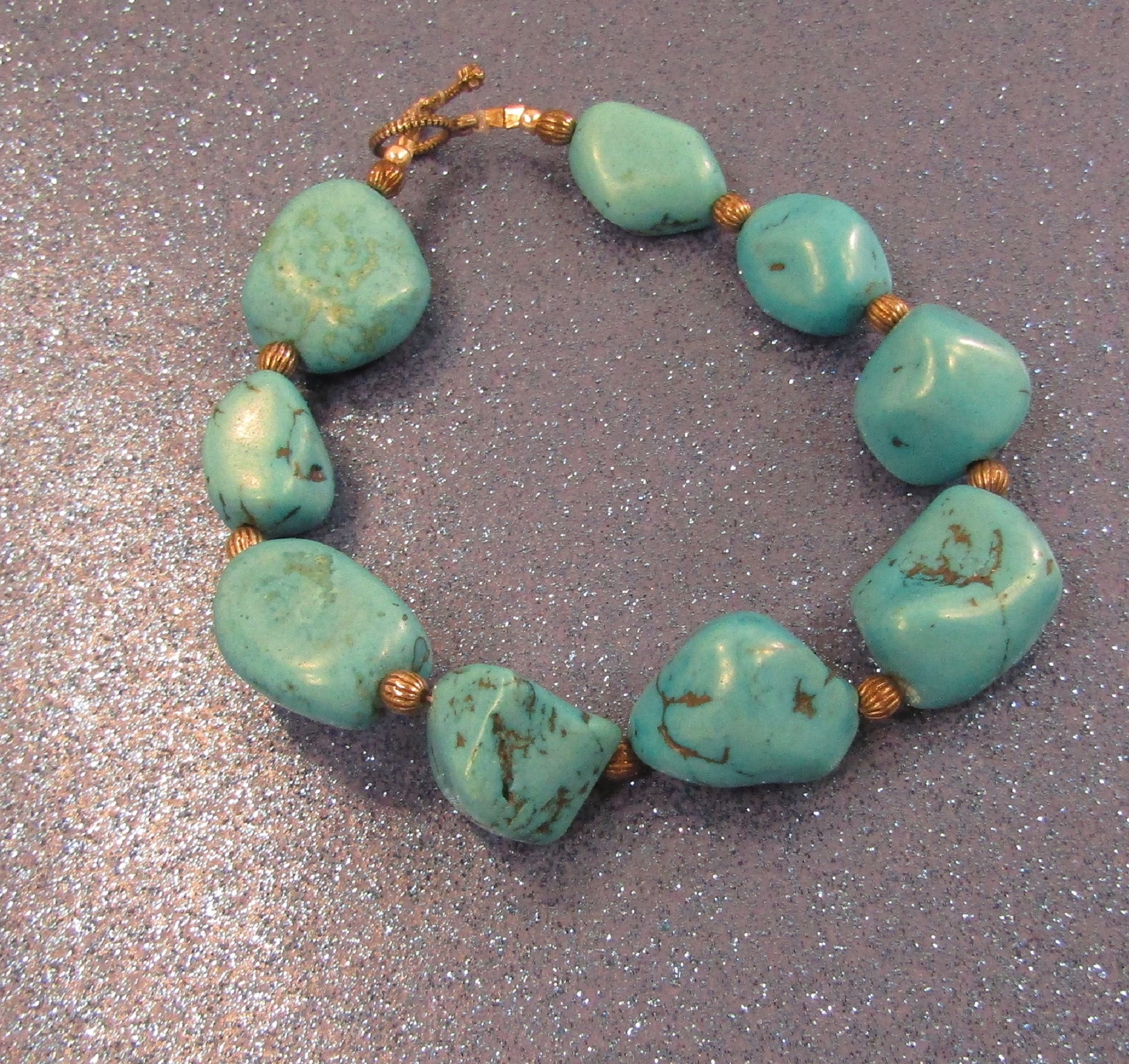 Blue Turquoise Nugget and Silver Bracelet Toggle Clasp