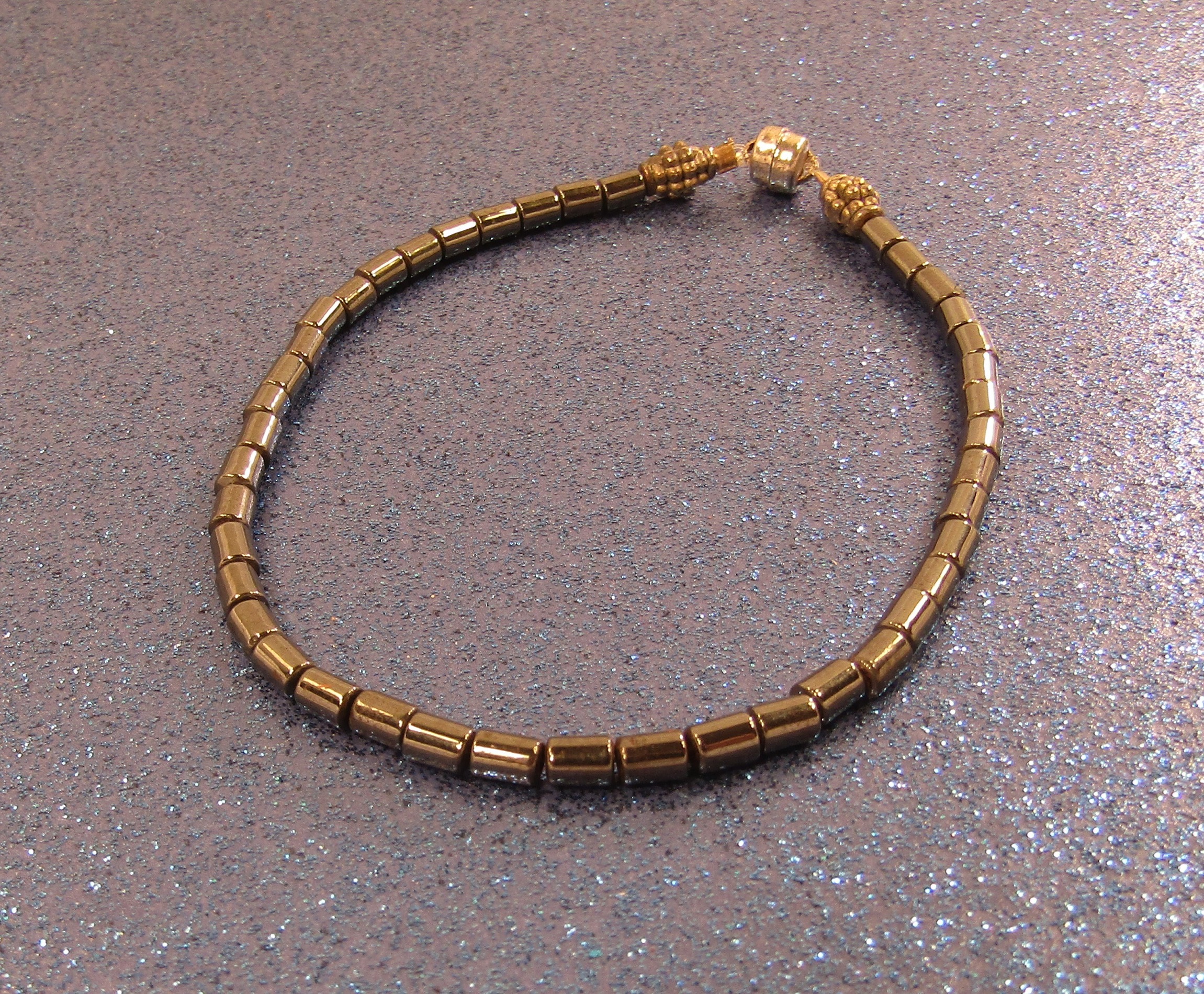 Black Hemalyke and Silver Beads Bracelet with Magnetic Clasp