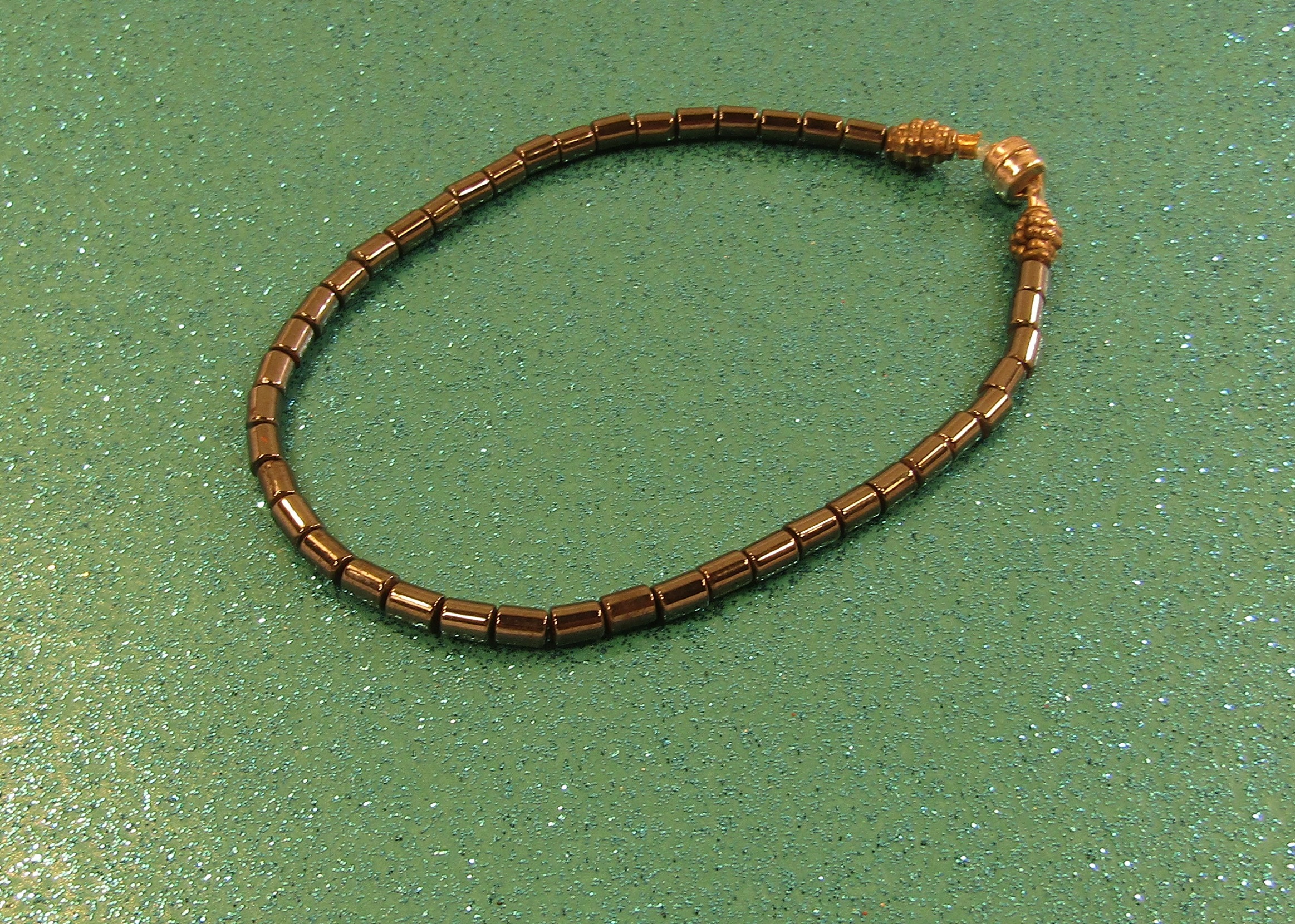 Black Hemalyke and Silver Beads Bracelet with Magnetic Clasp