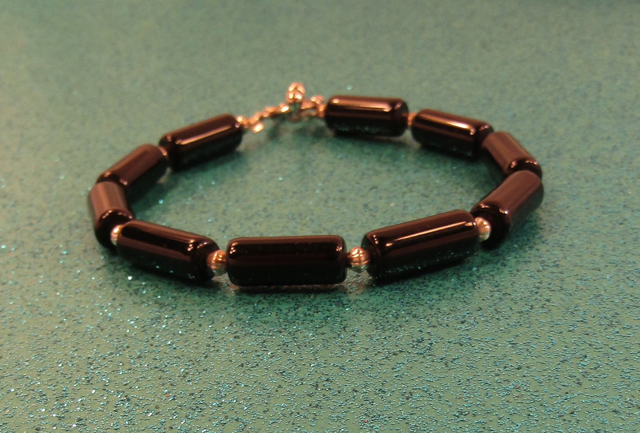 Blackstone Cylinders and silver beads Bracelet