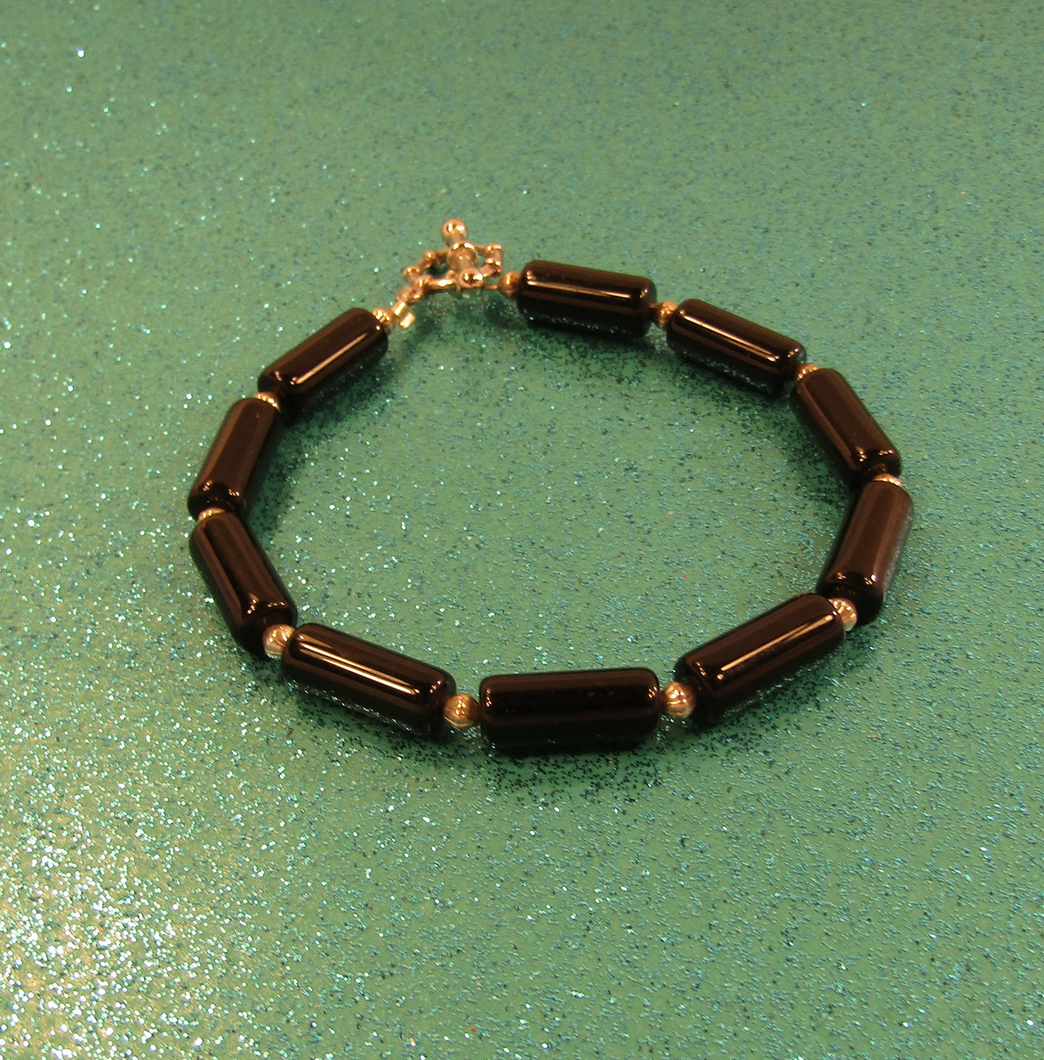 Blackstone Cylinders and silver beads Bracelet