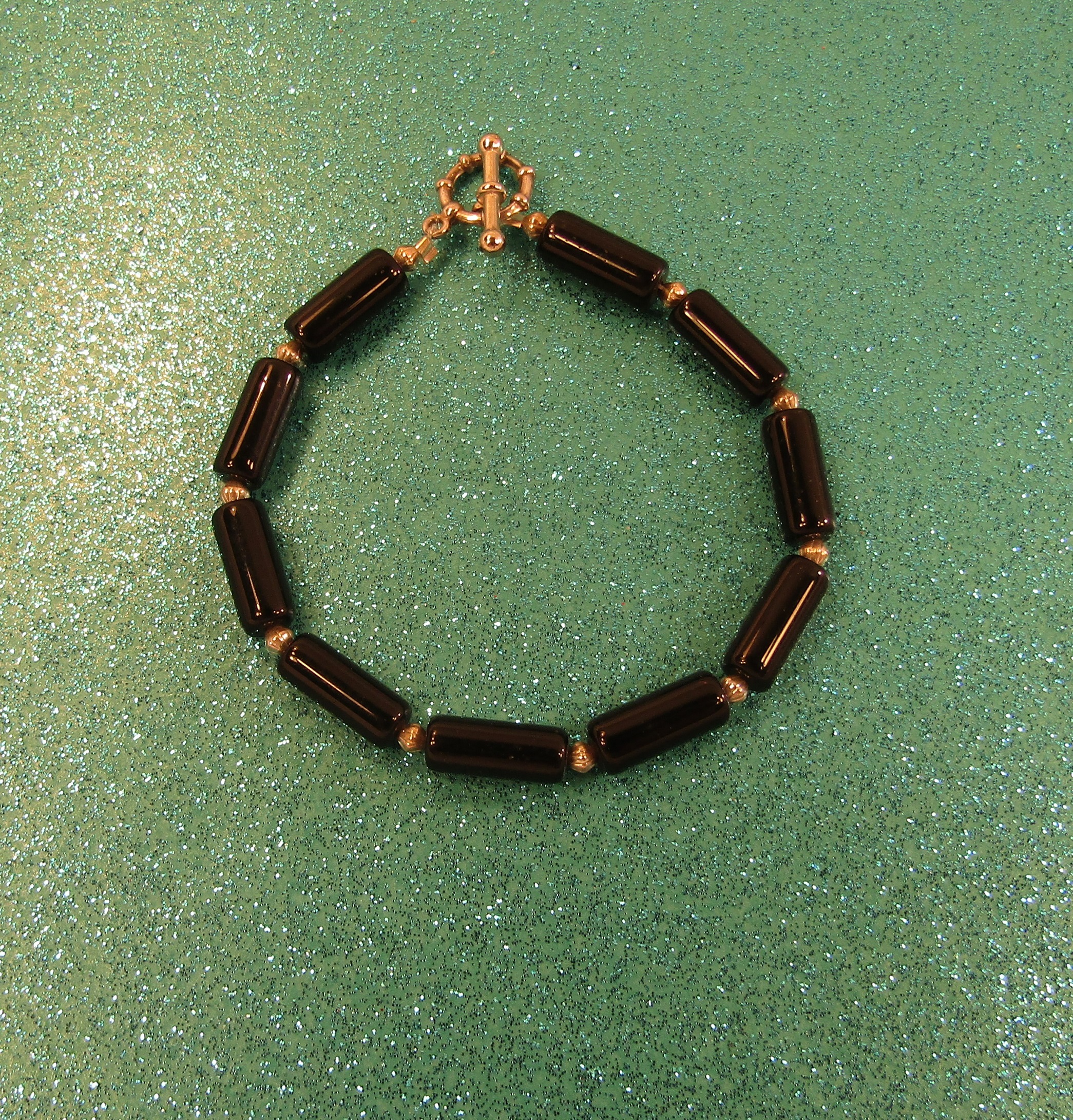 Blackstone Cylinders and silver beads Bracelet