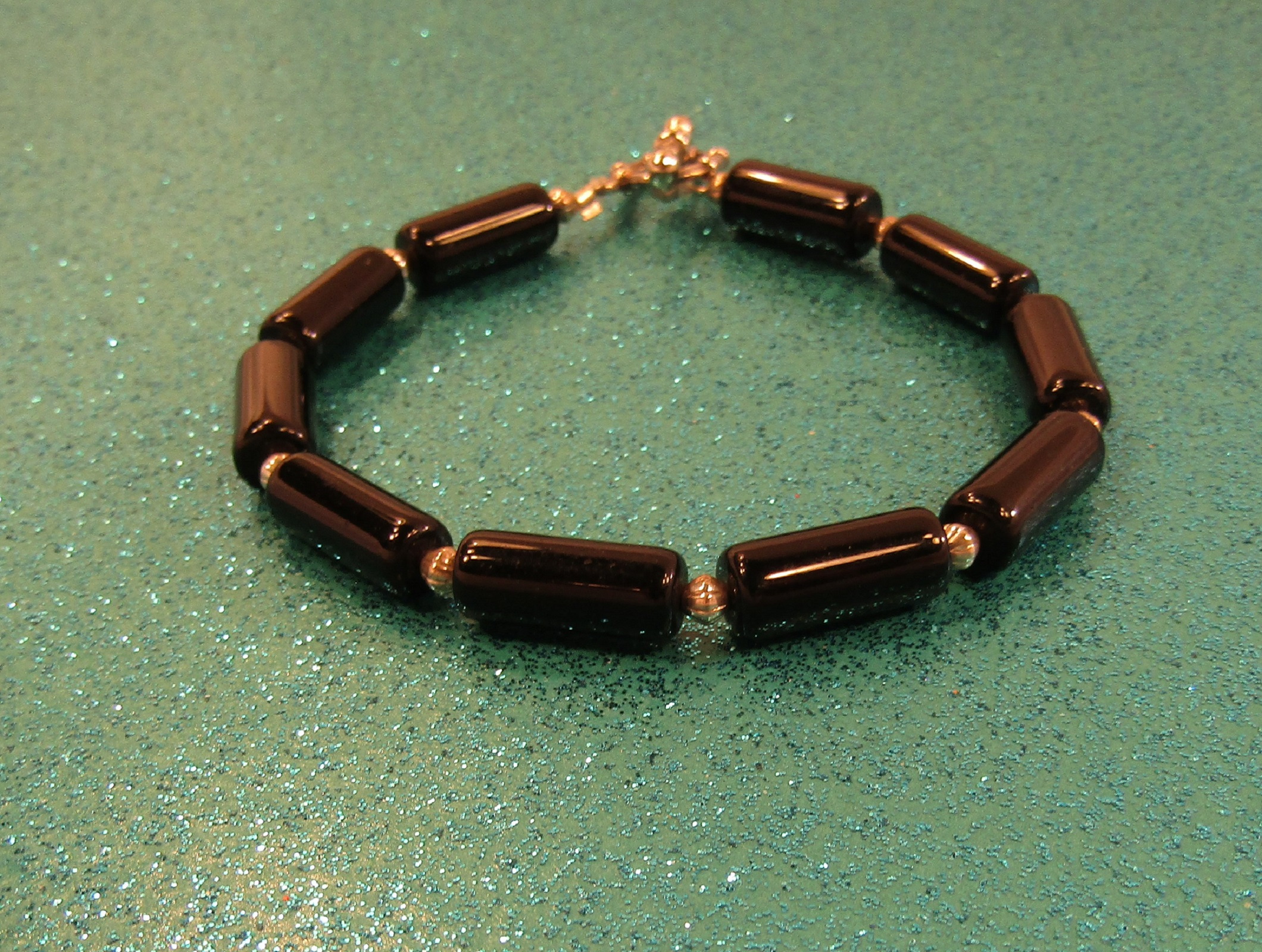 Blackstone Cylinders and silver beads Bracelet