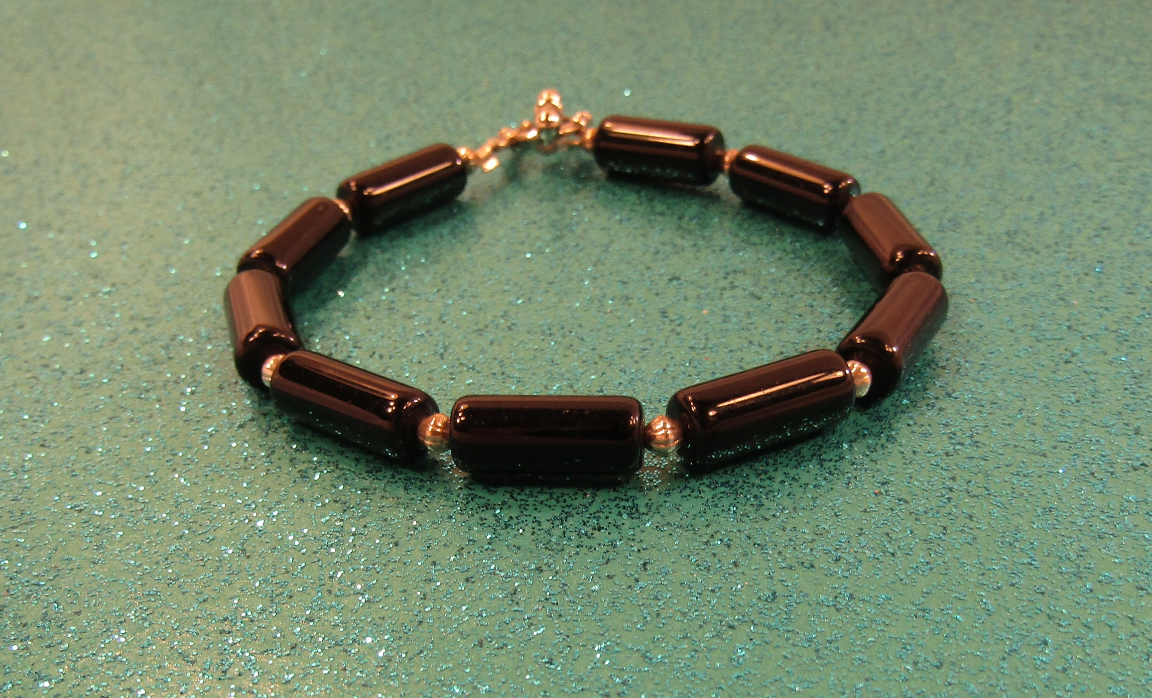 Blackstone Cylinder and silver beads Bracelet