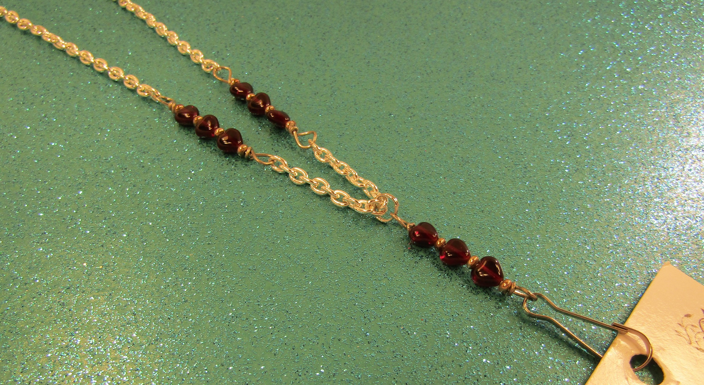 Triple Garnet Hearts and Silver Chain Badge holder Lanyard