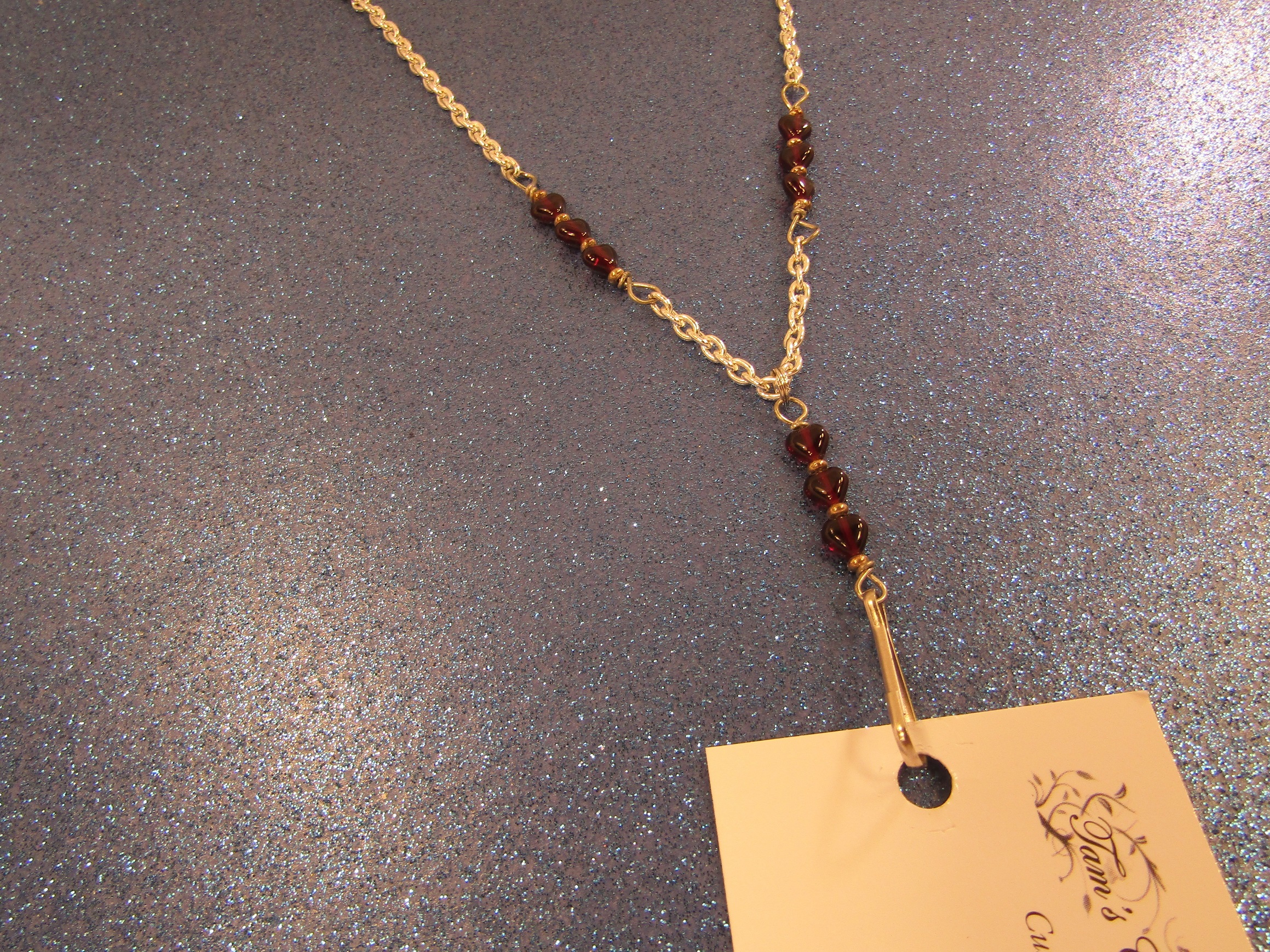 Triple Garnet Hearts and Silver Chain Badge holder Lanyard