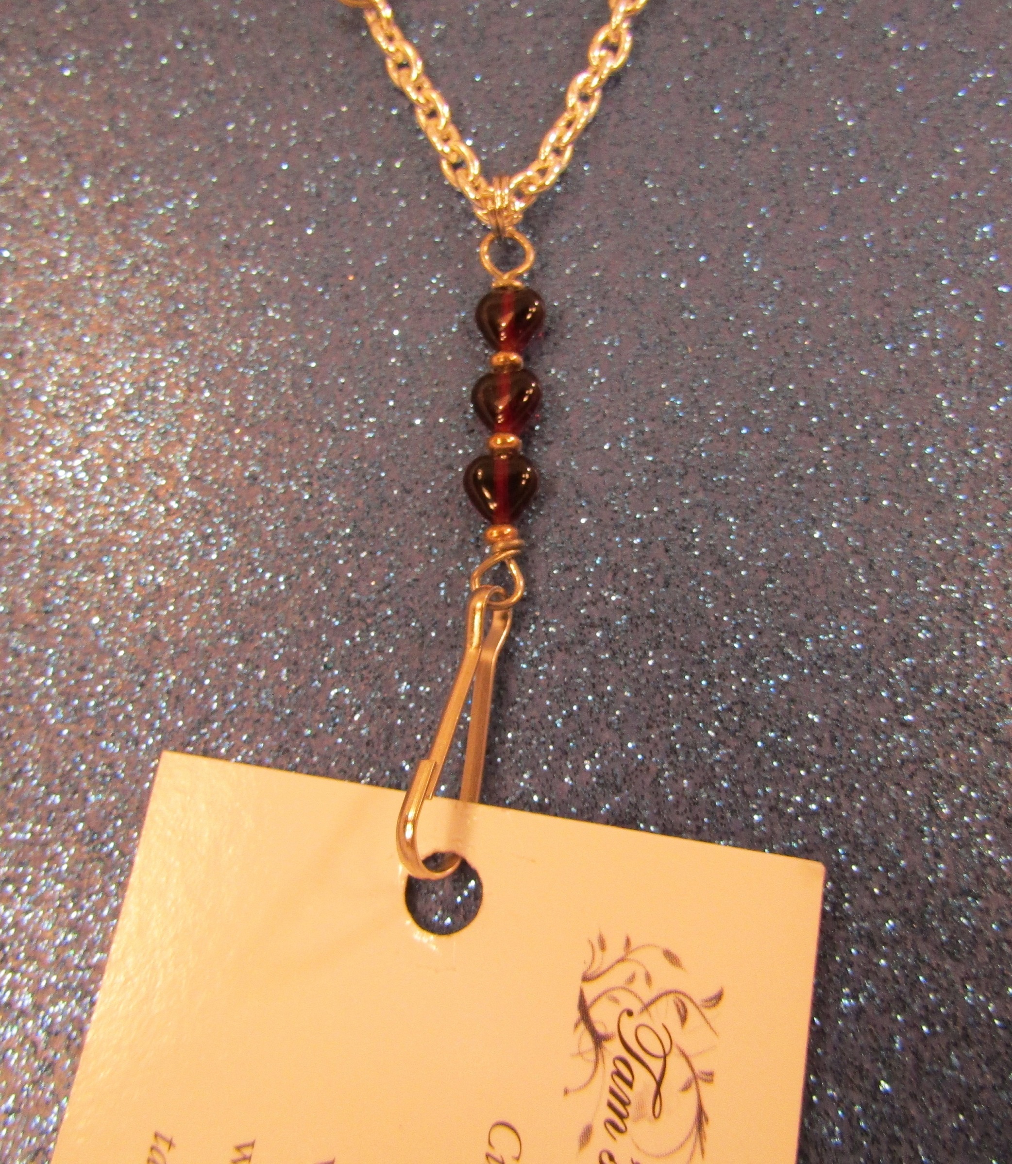 Triple Garnet Hearts and Silver Chain Badge holder Lanyard