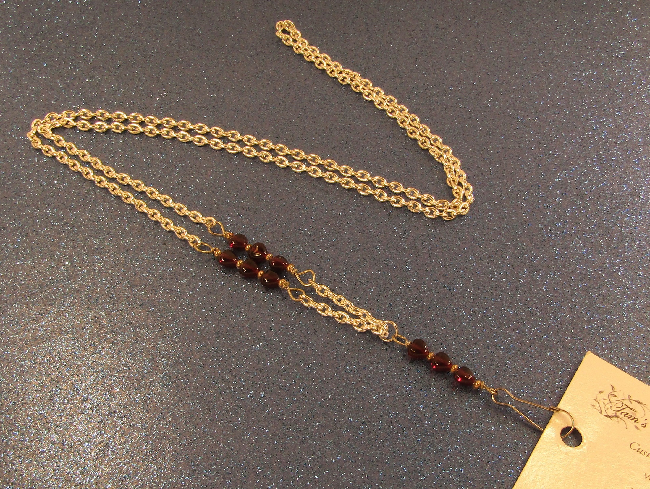 Triple Garnet Hearts and Silver Chain Badge holder Lanyard