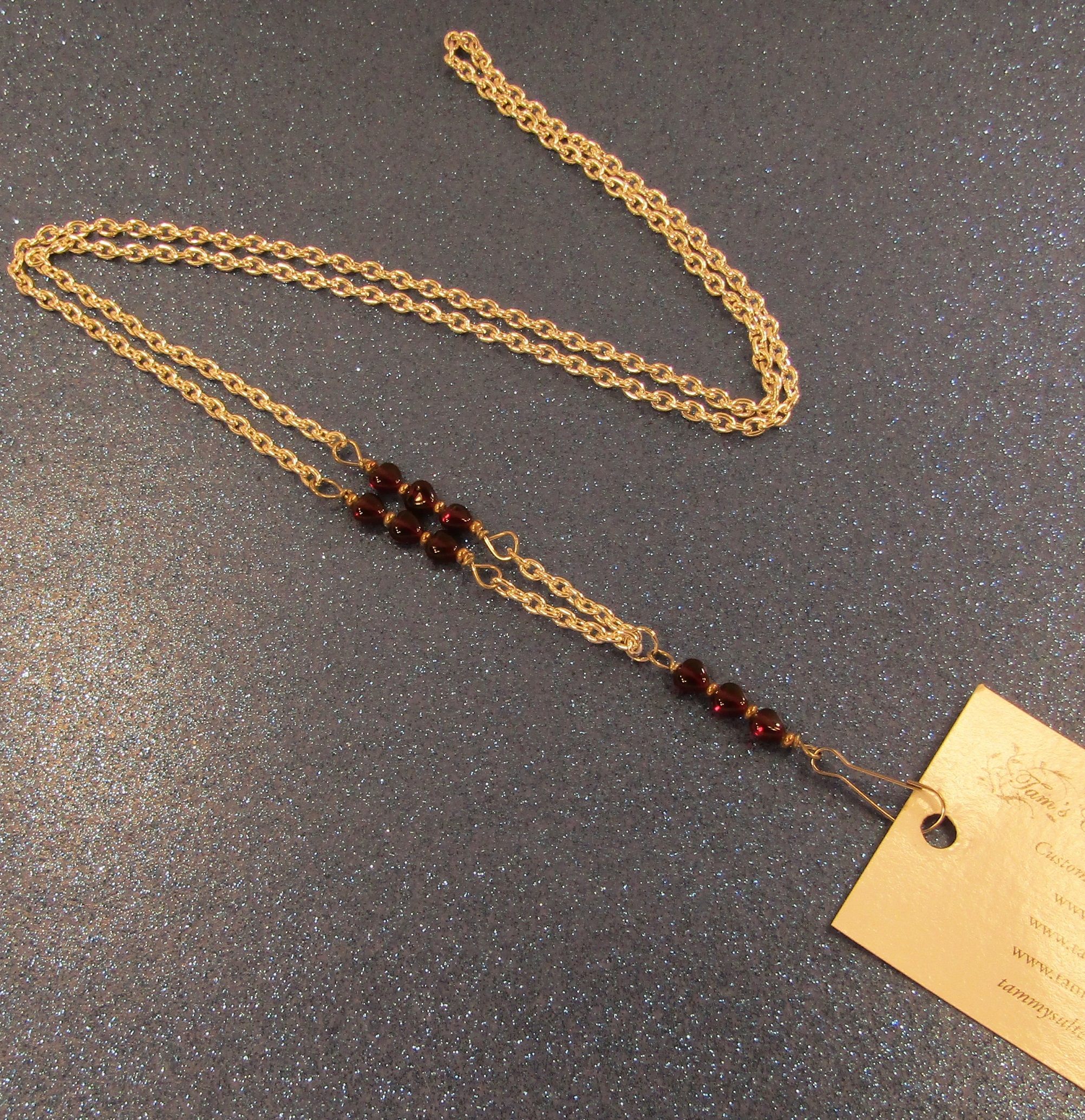 Triple Garnet Hearts and Silver Chain Badge holder Lanyard