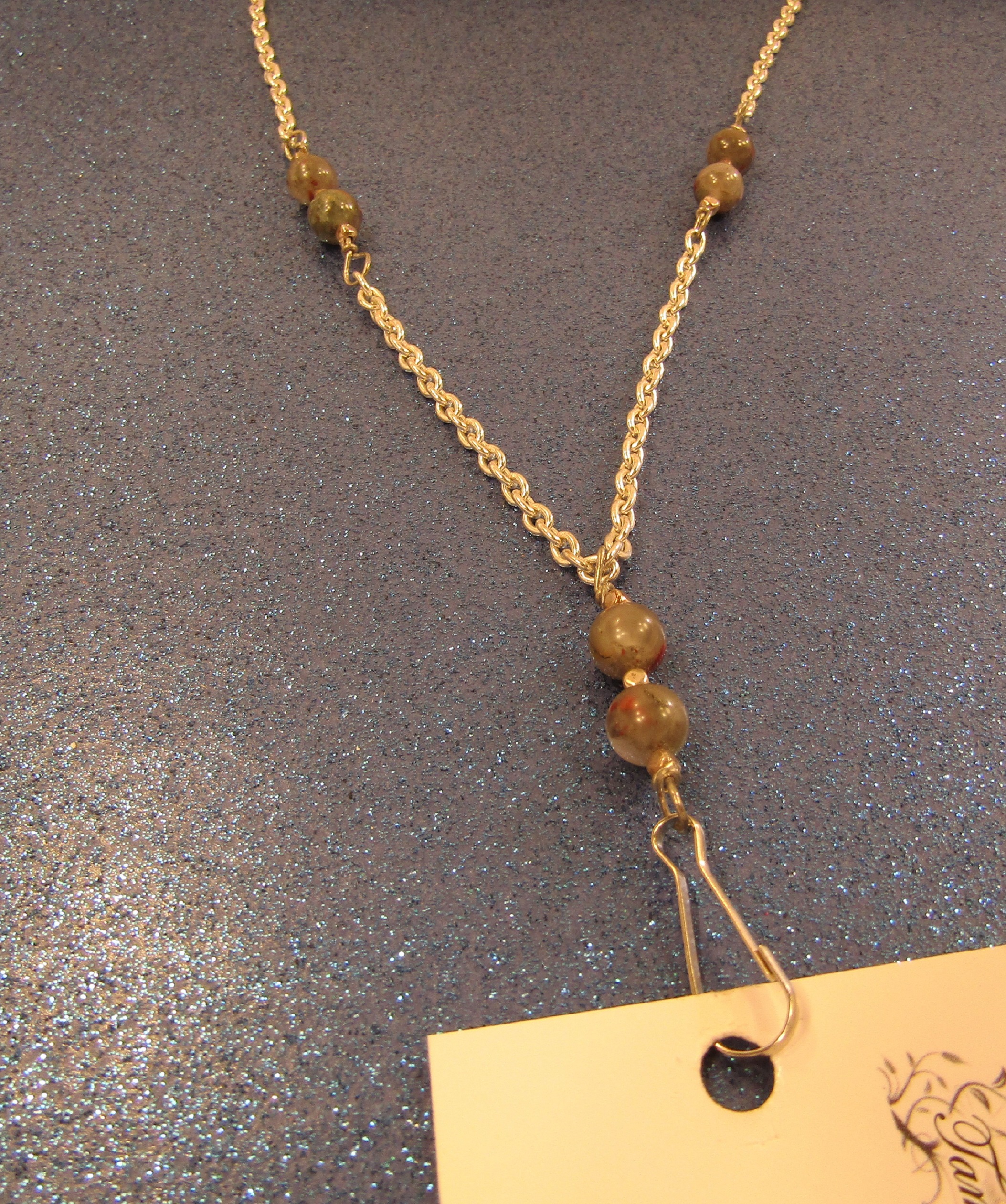 Bloodstone Gemstones with Silver Chain Badge Holder Lanyard